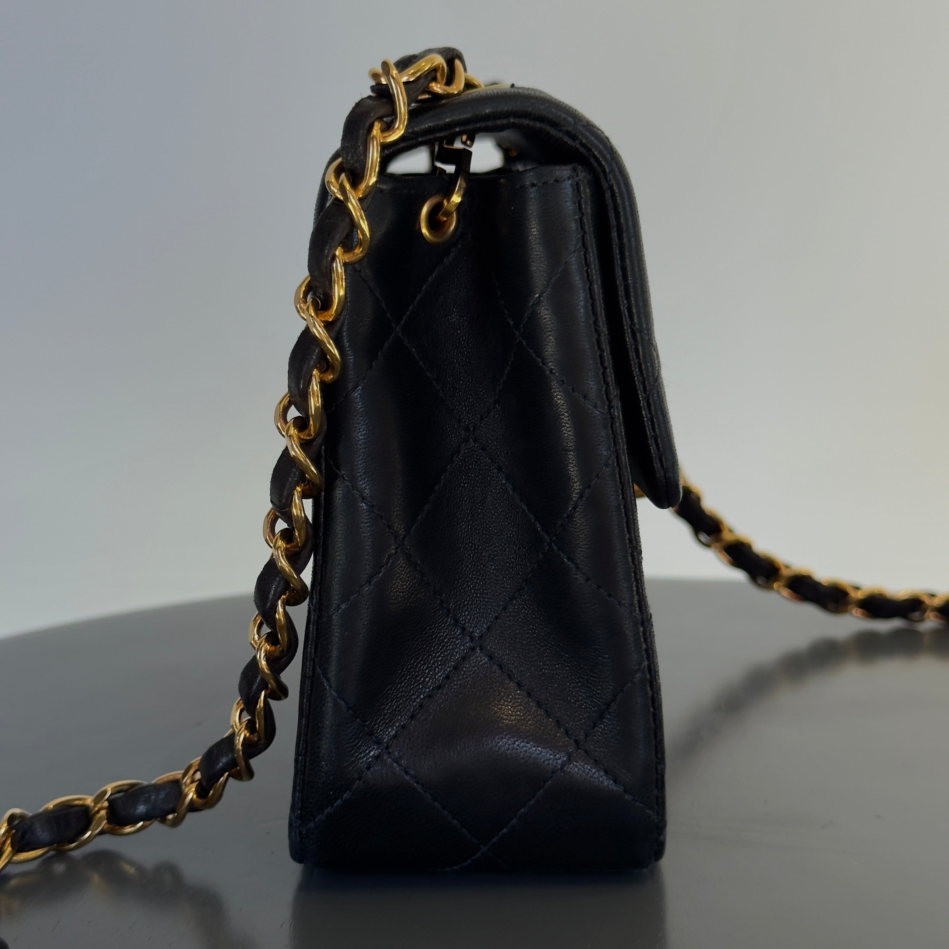 Vintage Chanel Mini Square Lambskin Flap Bag Black - Queen May