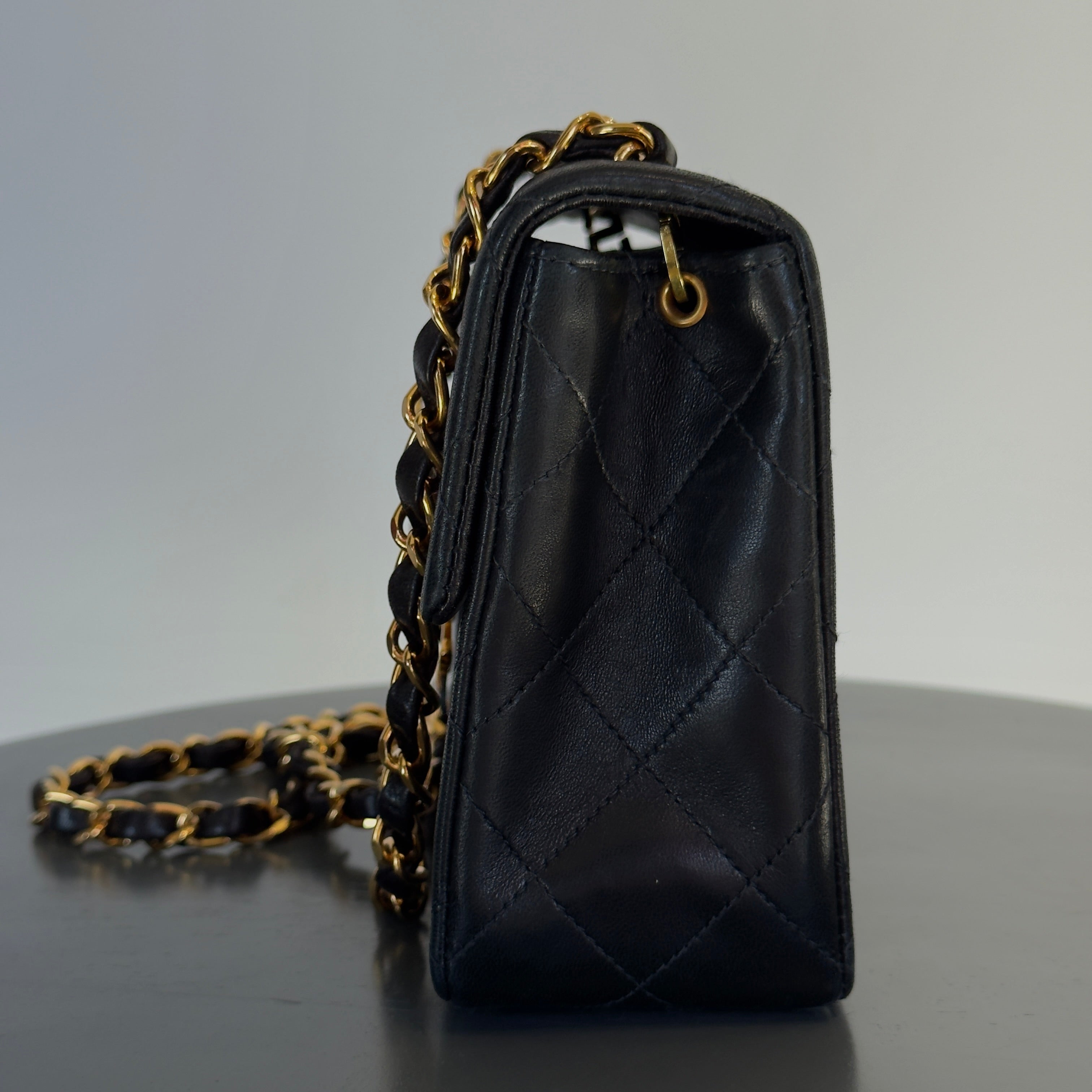Vintage Chanel Mini Square Lambskin Flap Bag Black - Queen May