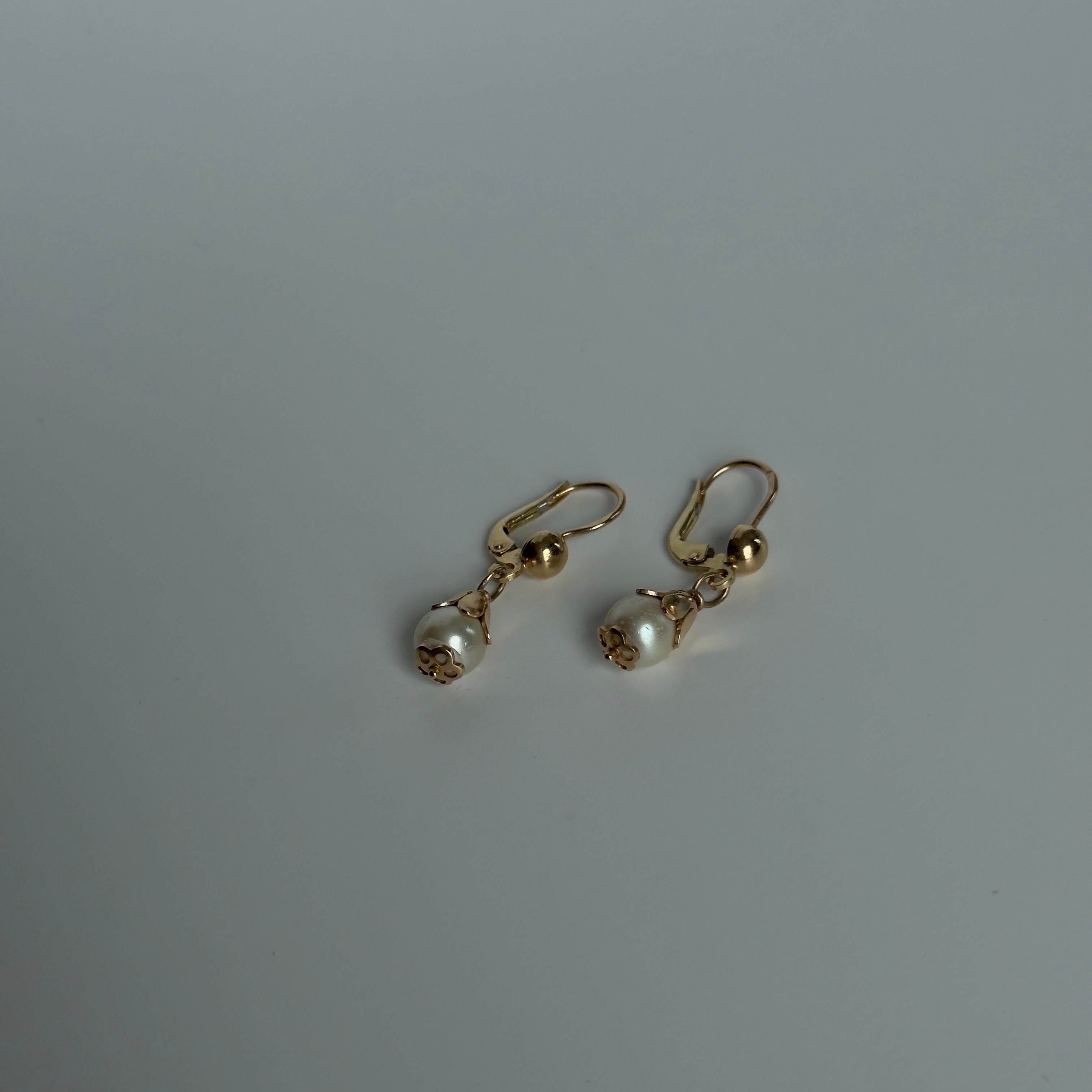 14K Yellow Gold 3.9mm Cultured Pearl Drop Earrings - Queen May