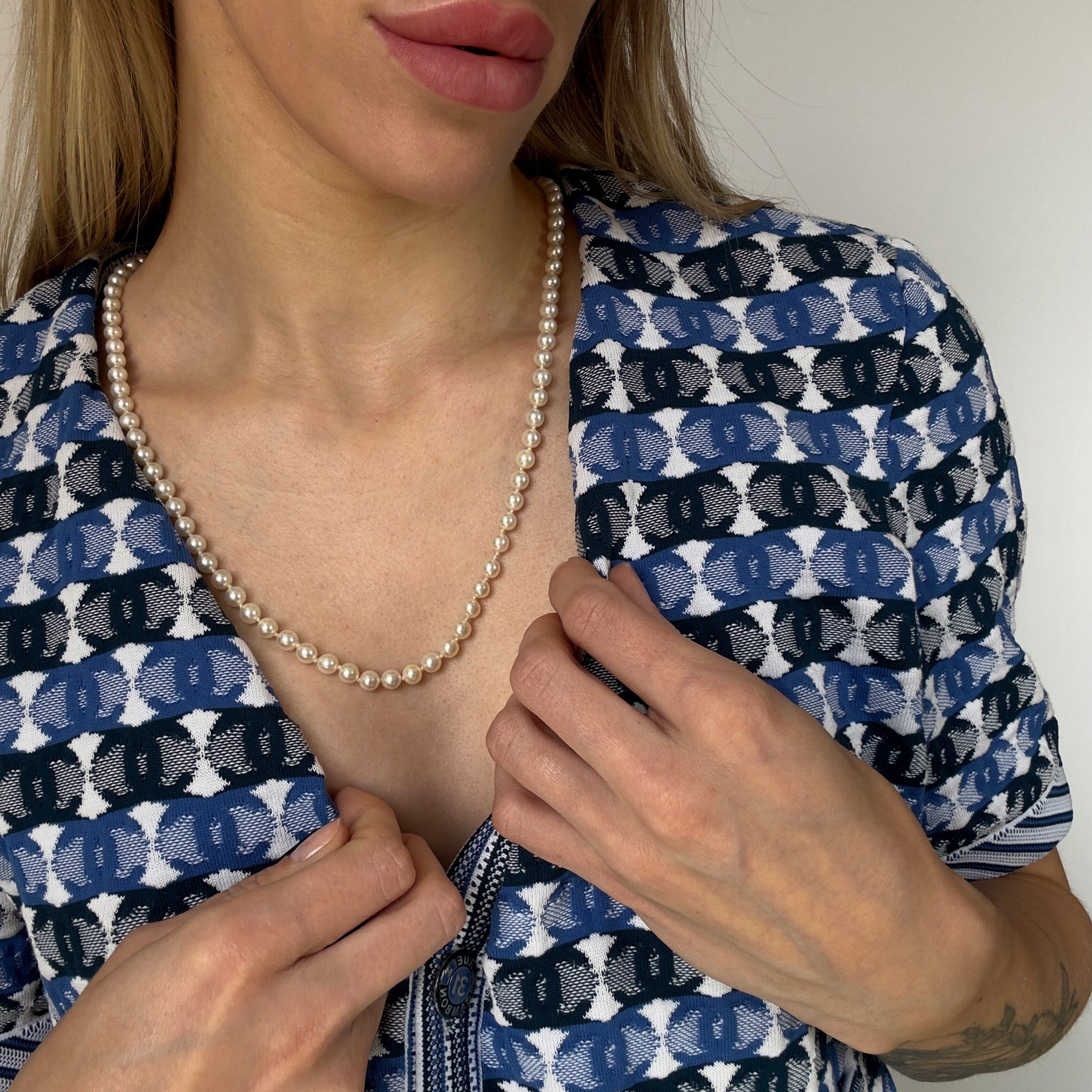 Vintage 14K Yellow Gold 6mm Cultured Pearl Necklace - Queen May