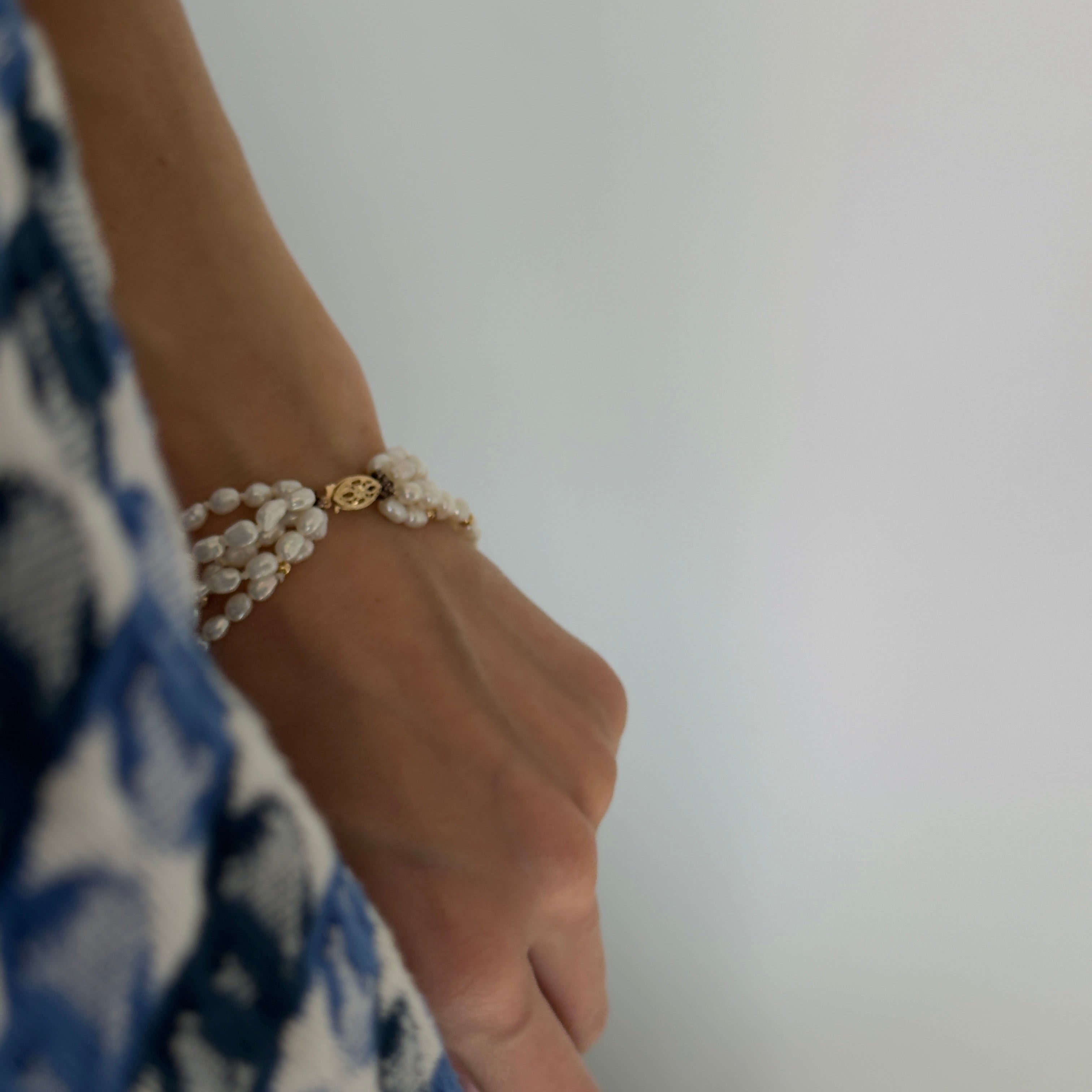 14K Yellow Gold Five Strand Cultured Pearl Bracelet - Queen May