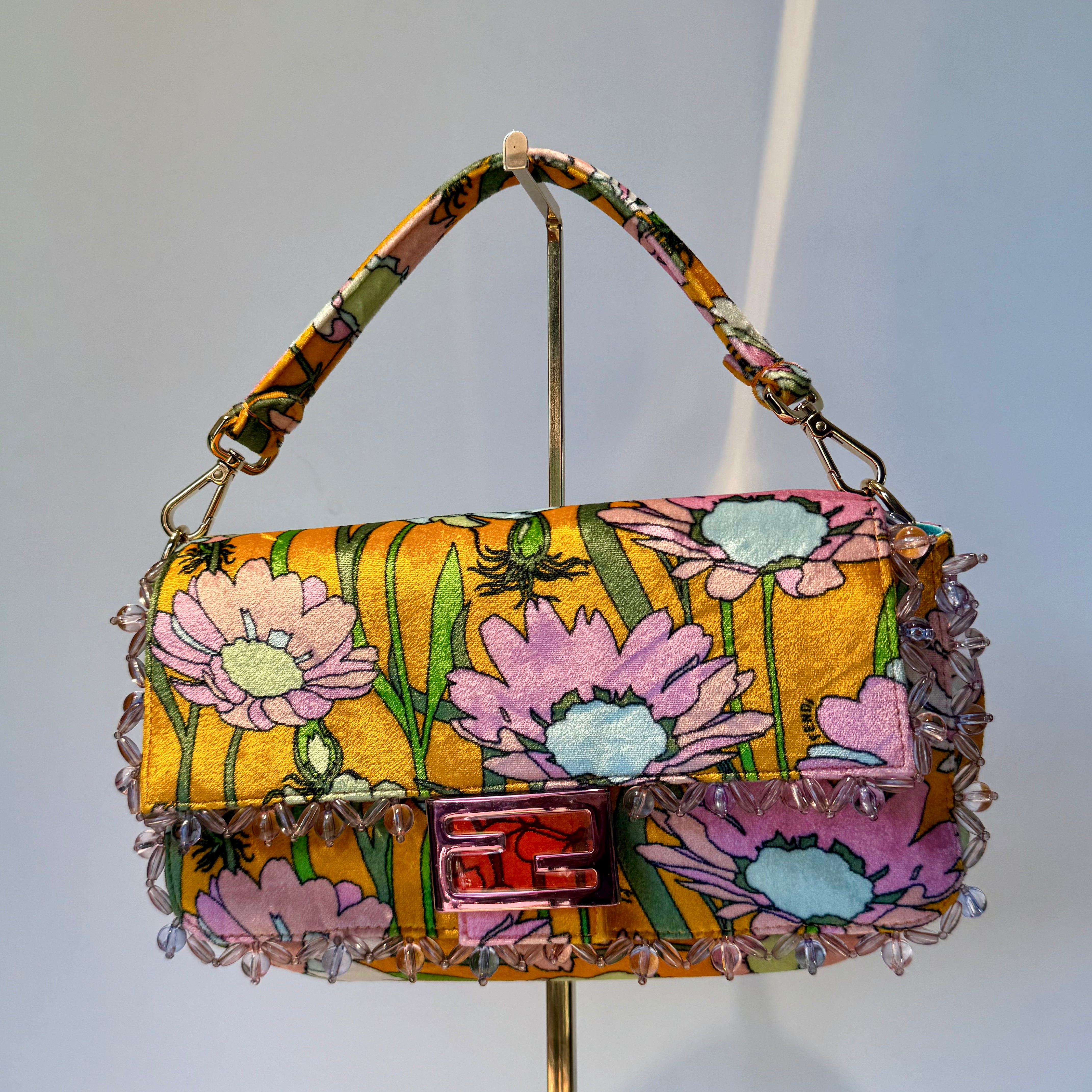 Rare Limited Edition Fendi Floral Velvet Baguette - Queen May