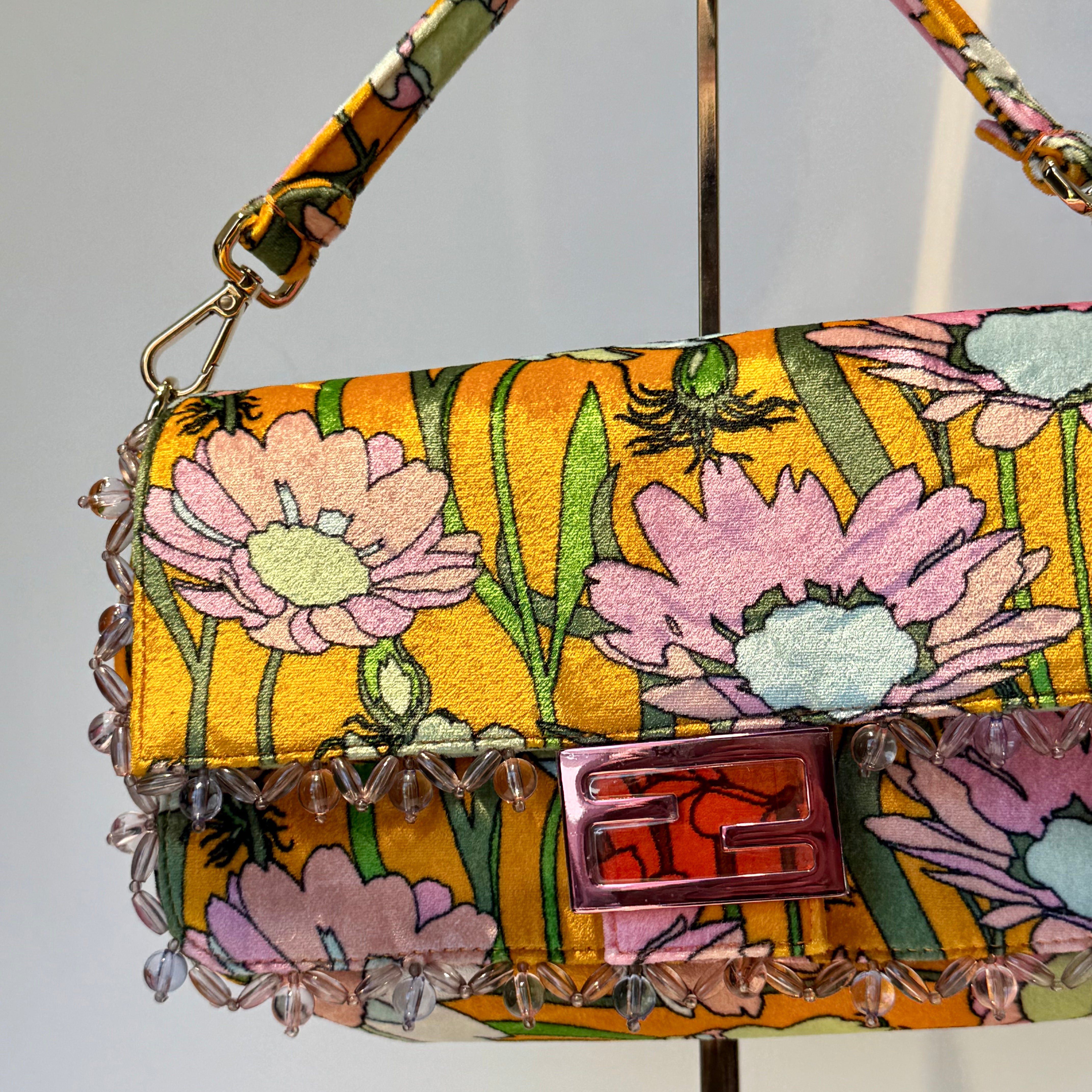 Rare Limited Edition Fendi Floral Velvet Baguette - Queen May