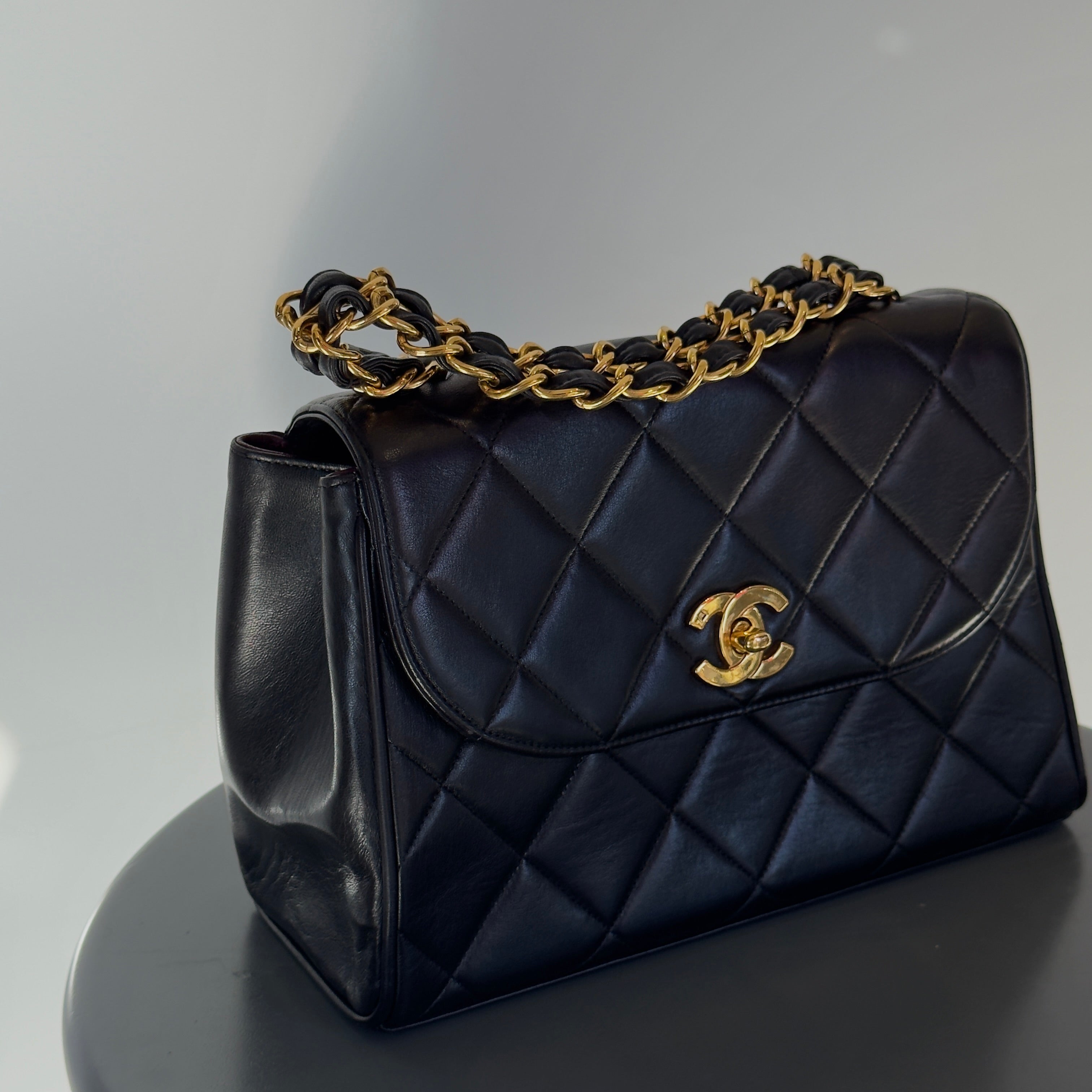 Chanel Black Quilted Lambskin Chain Handle Handbag - Queen May
