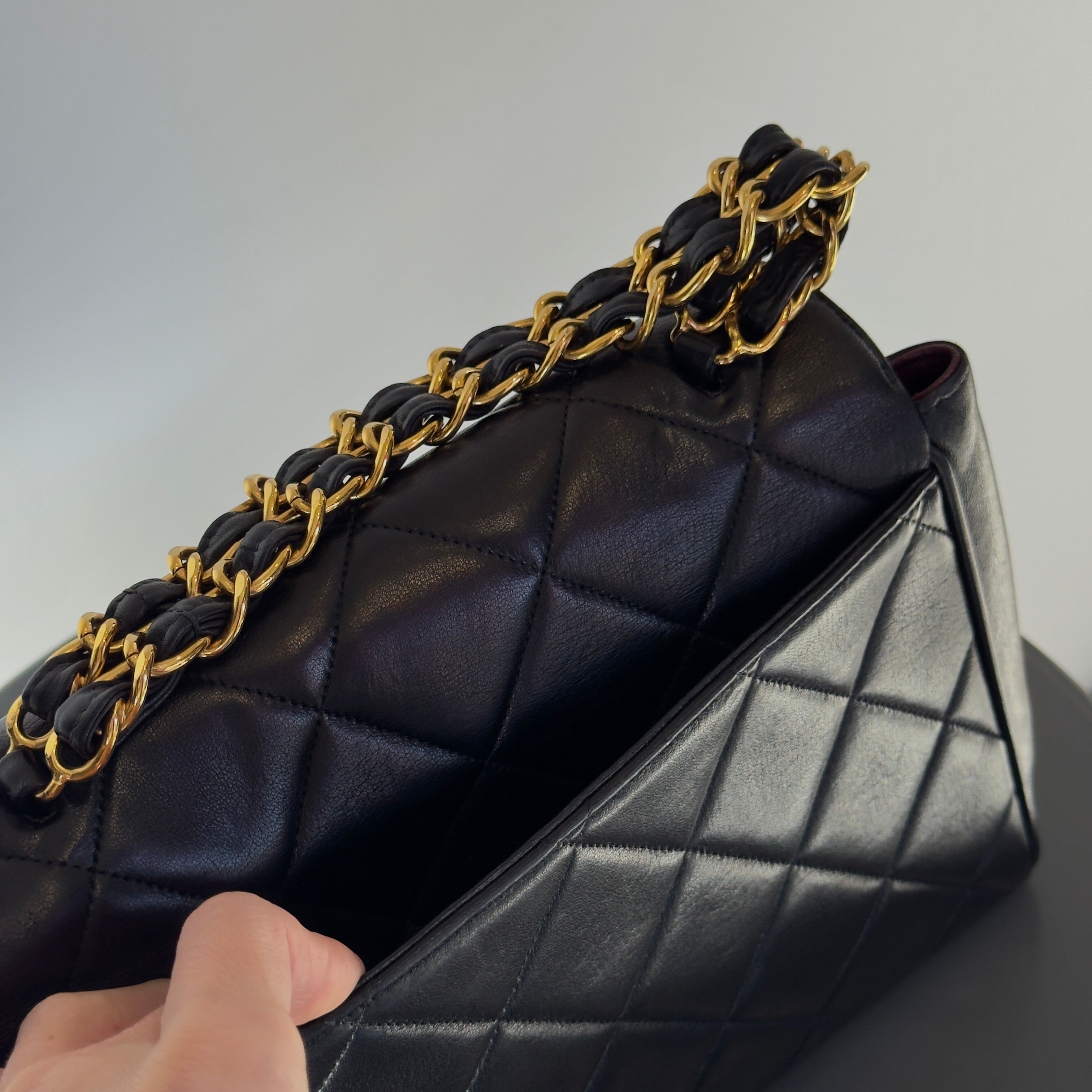 Chanel Black Quilted Lambskin Chain Handle Handbag - Queen May