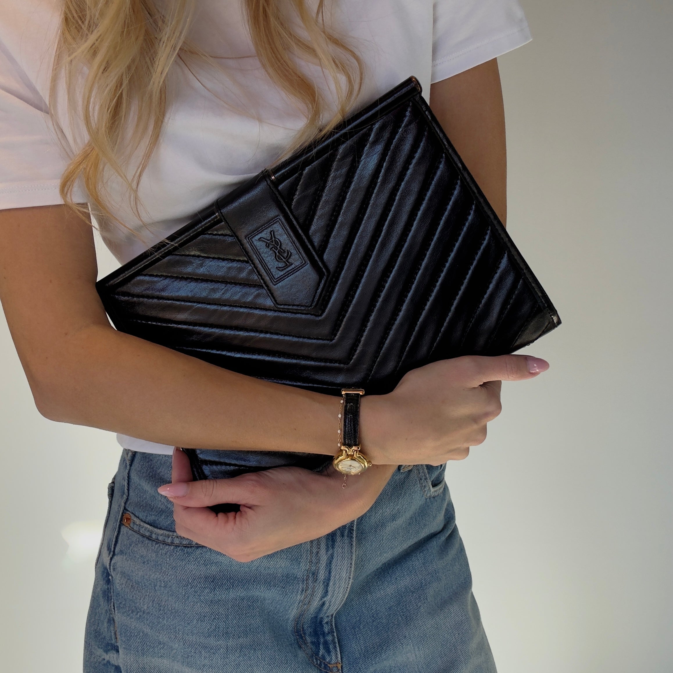 Vintage Yves Saint Laurent Black Clutch - Queen May