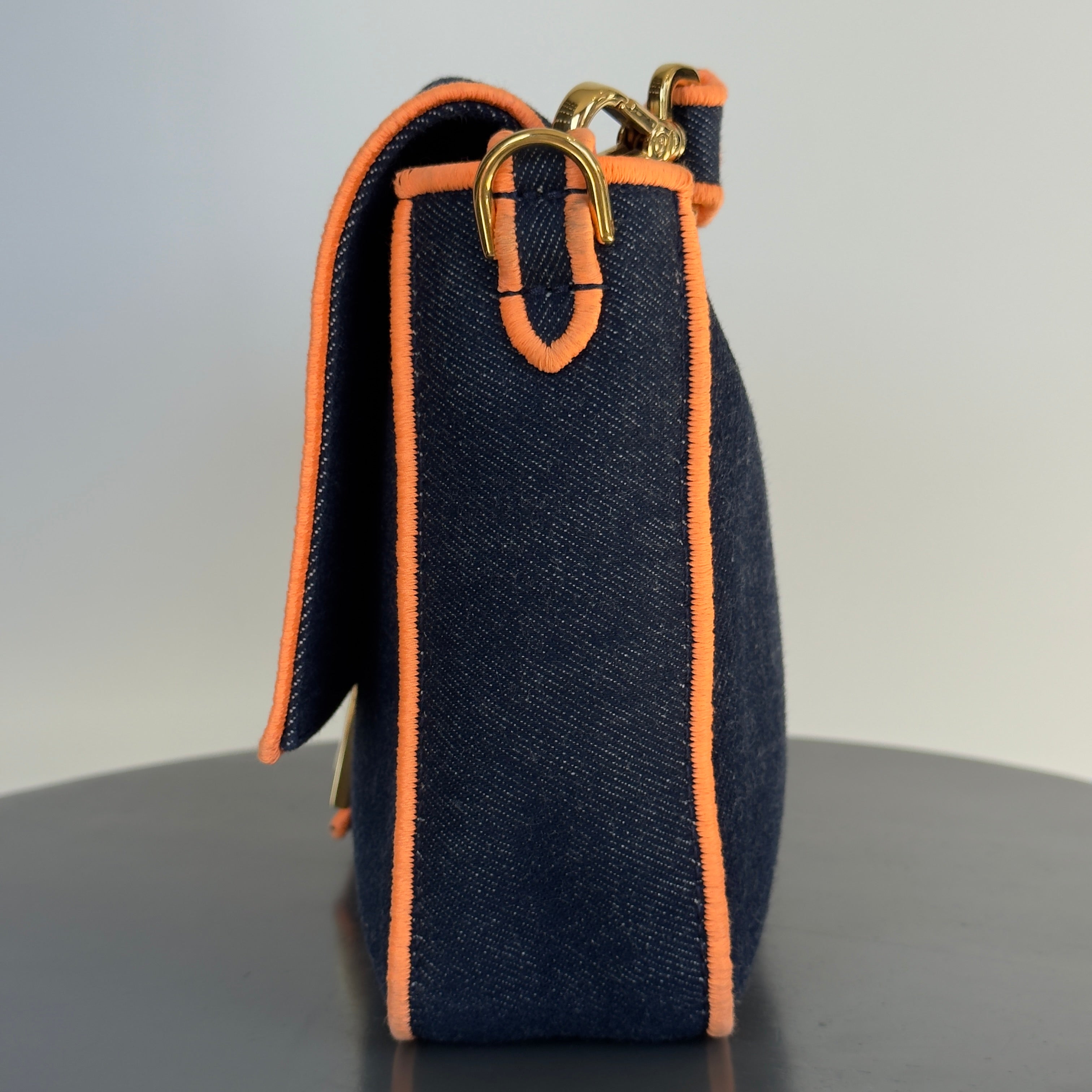 Fendi Denim Large Baguette Orange Trim - Queen May