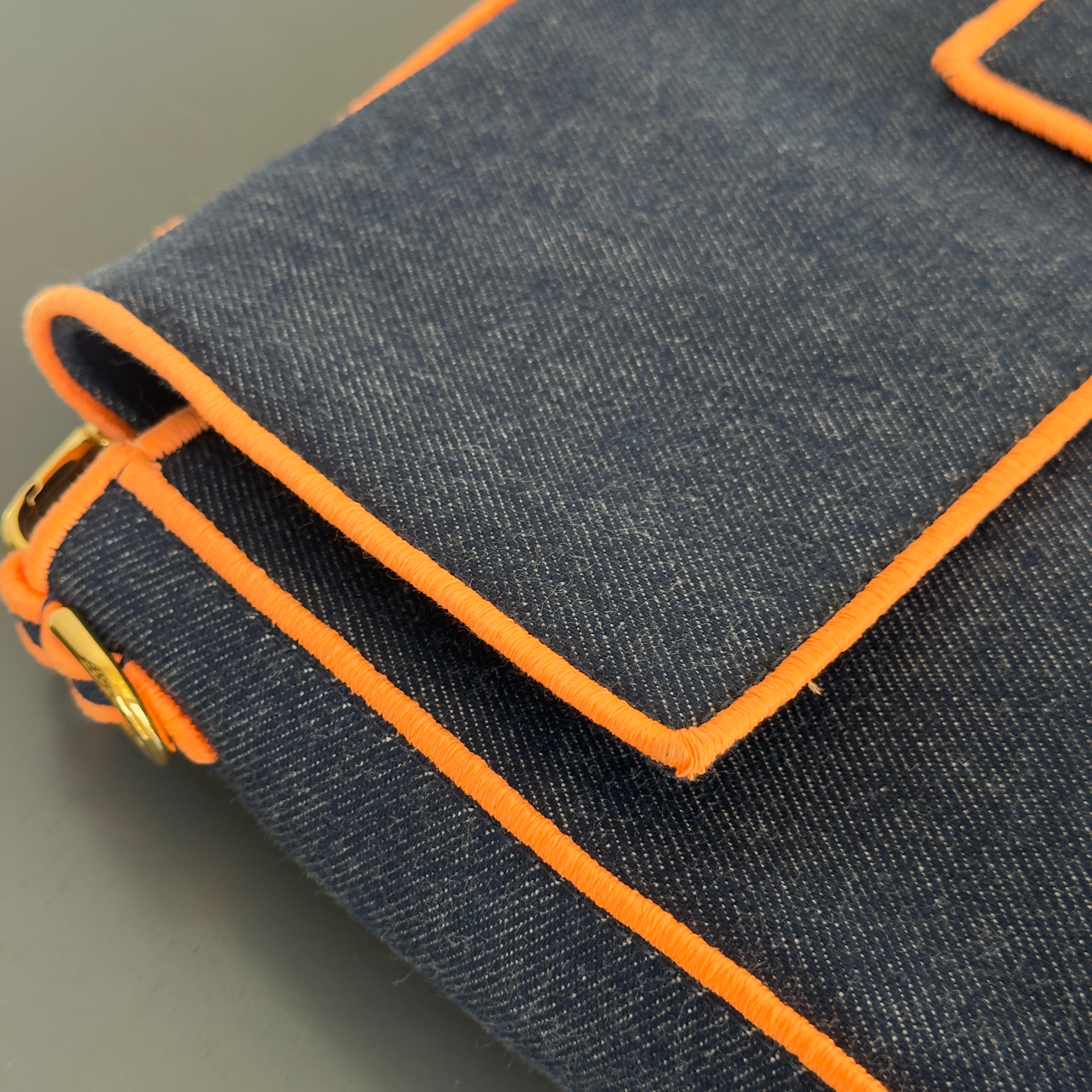 Fendi Denim Large Baguette Orange Trim - Queen May