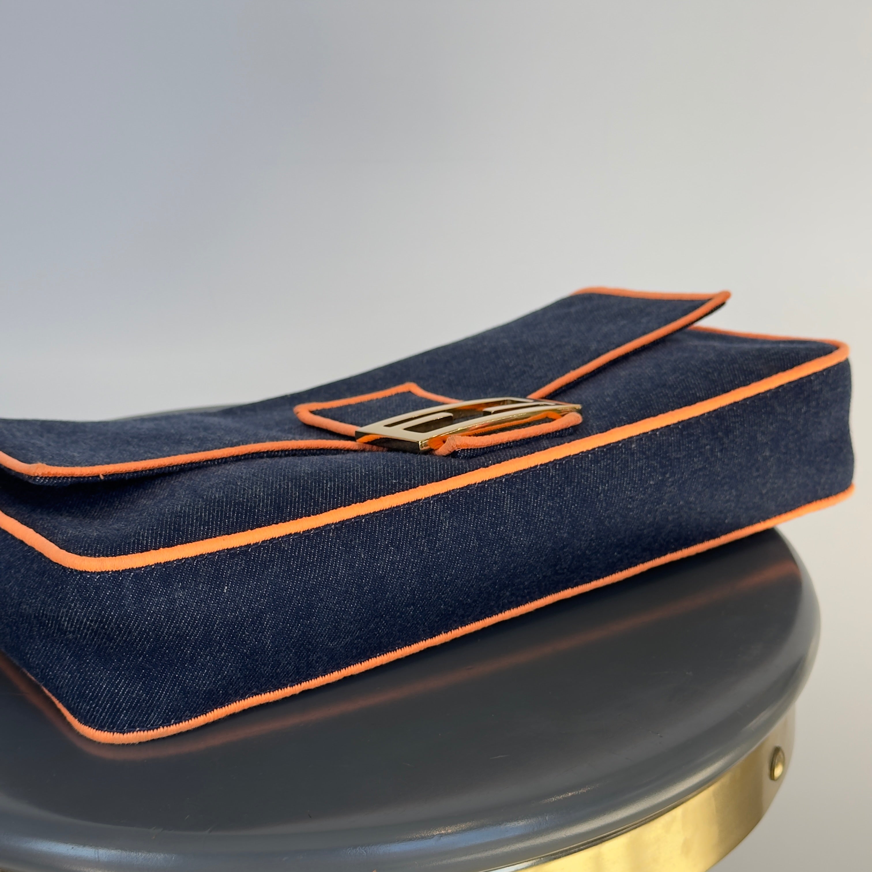 Fendi Denim Large Baguette Orange Trim - Queen May