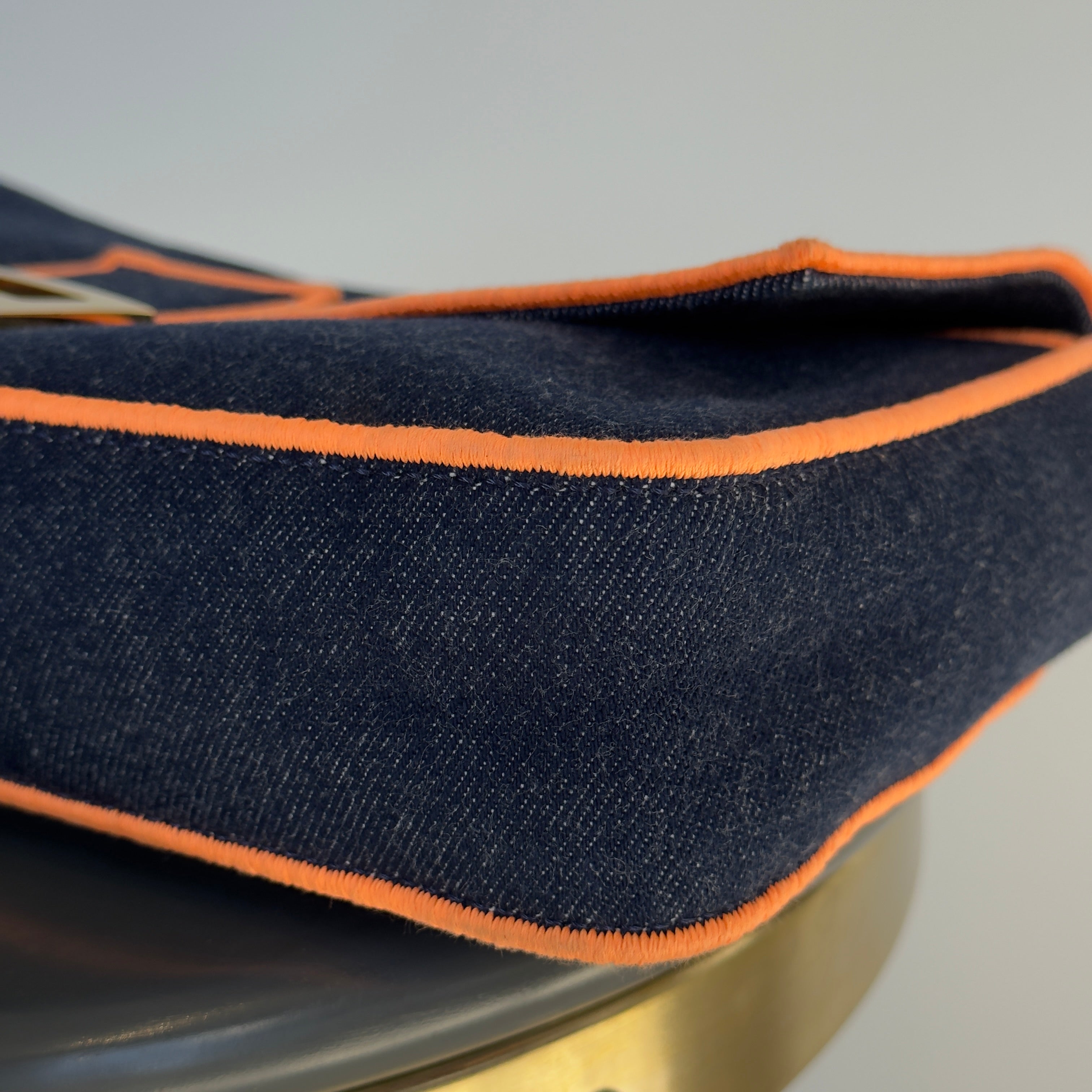 Fendi Denim Large Baguette Orange Trim - Queen May