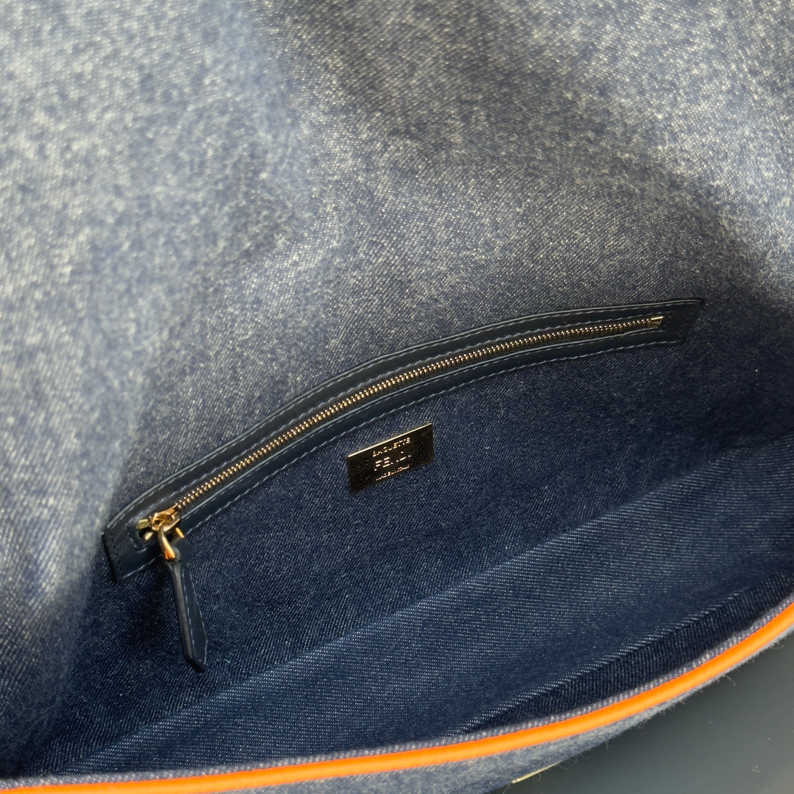 Fendi Denim Large Baguette Orange Trim - Queen May
