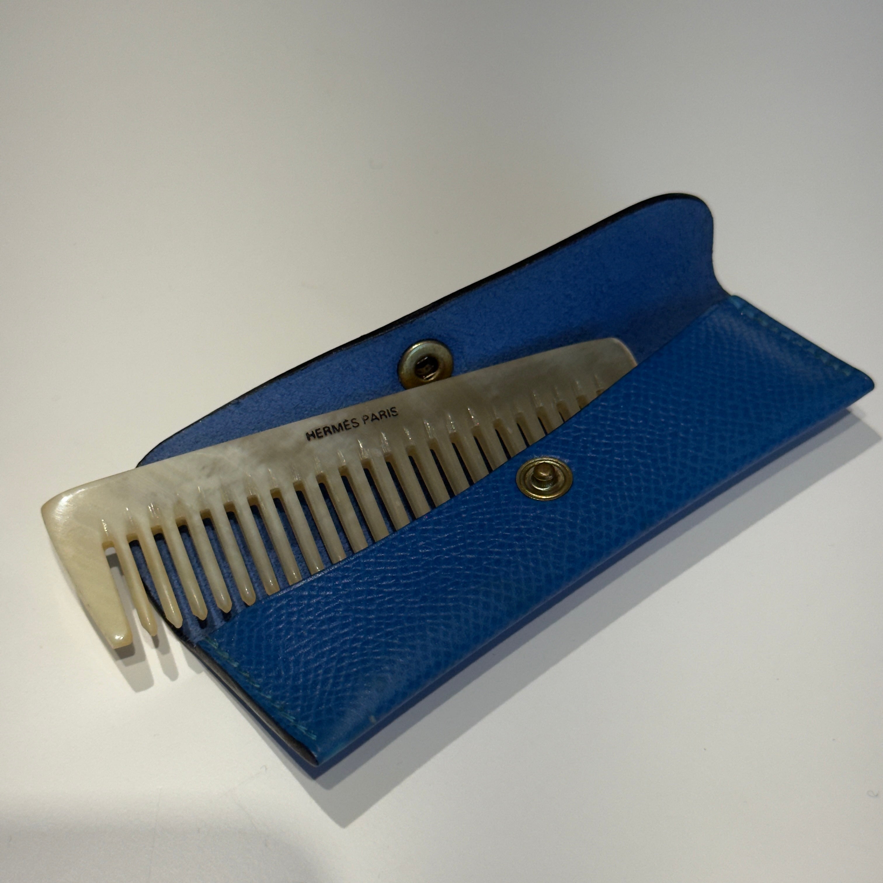 Hermes Horn Comb With Blue Epsom Leather Case - Queen May