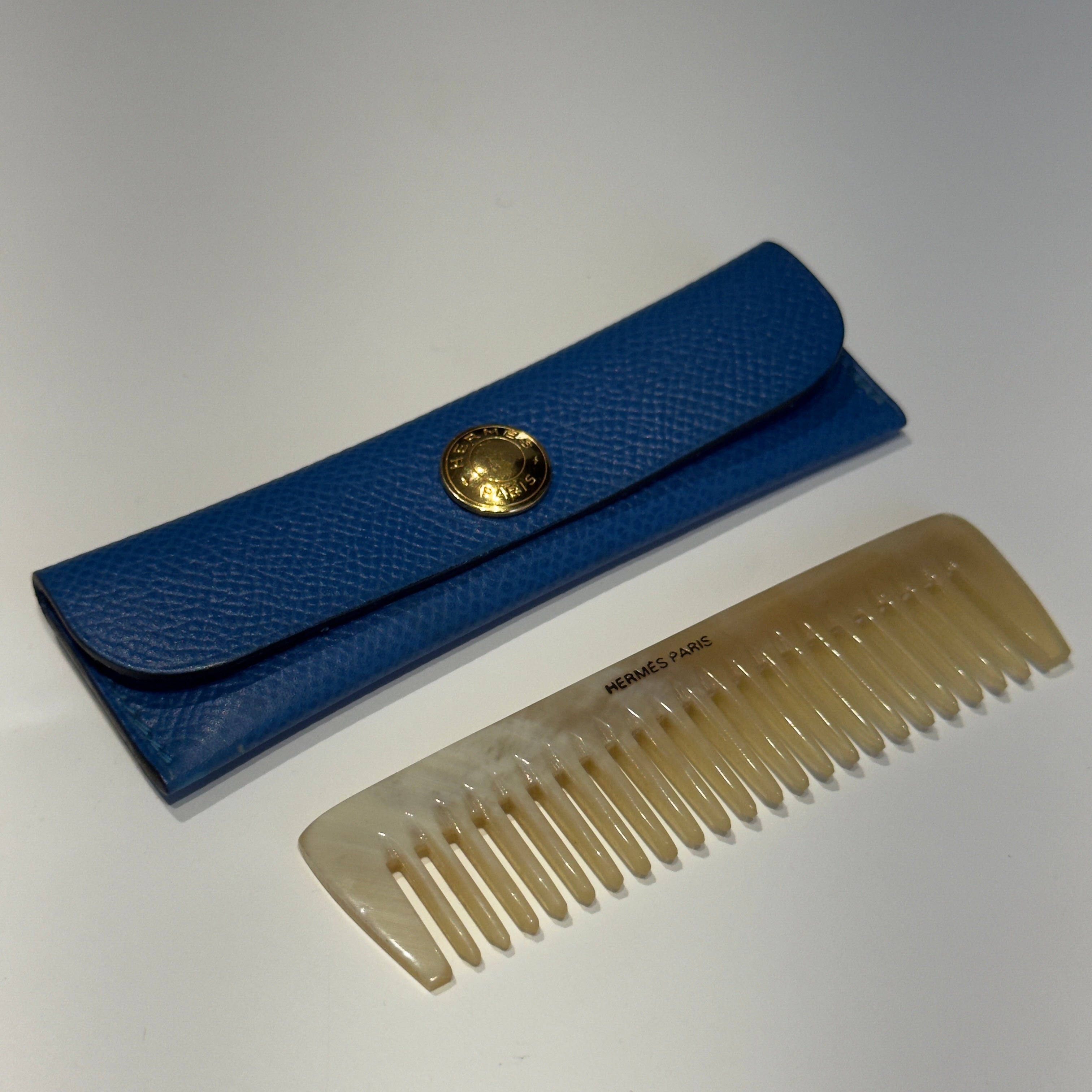 Hermes Horn Comb With Blue Epsom Leather Case - Queen May