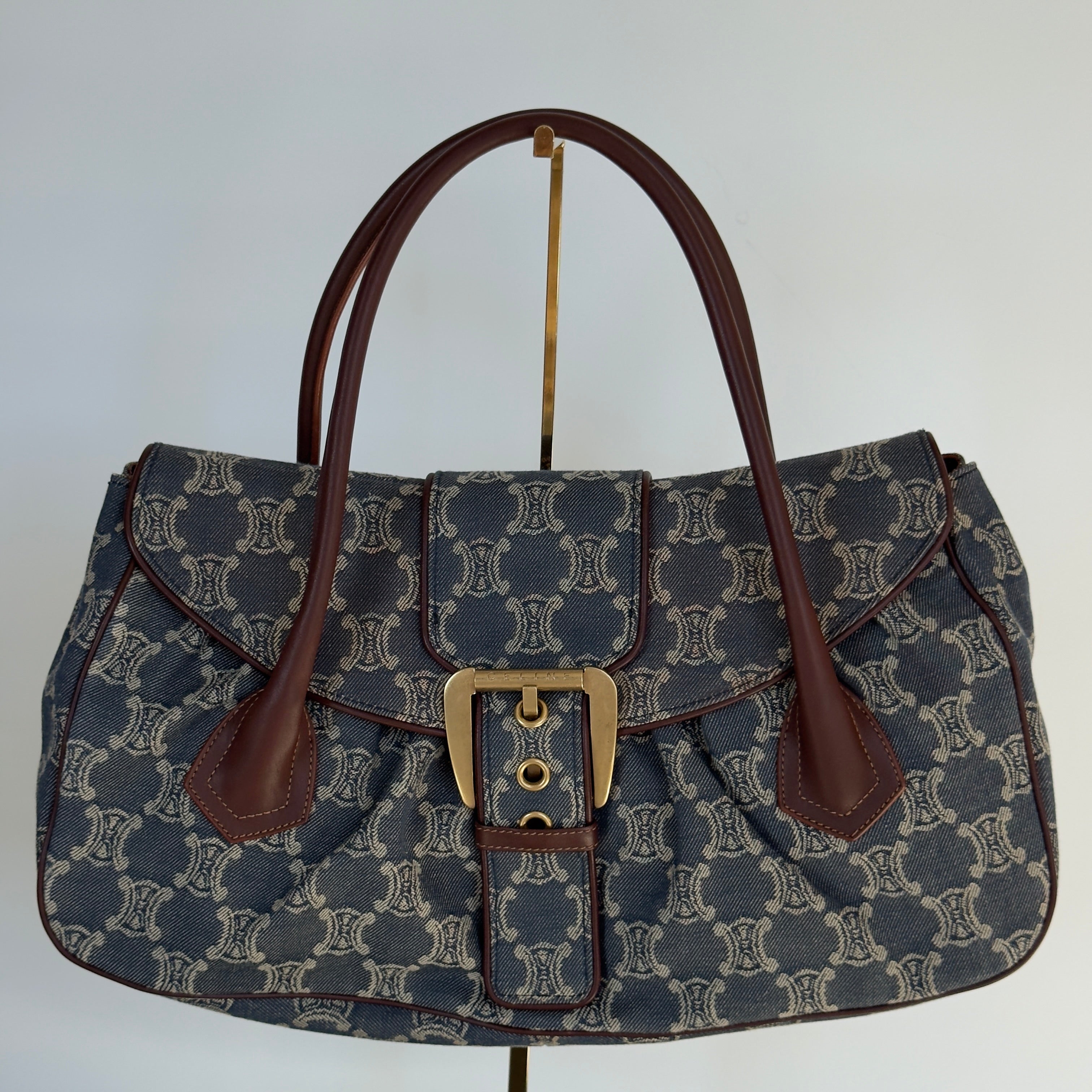 Celine Denim Monogram Triomphe Shoulder Bag - Queen May