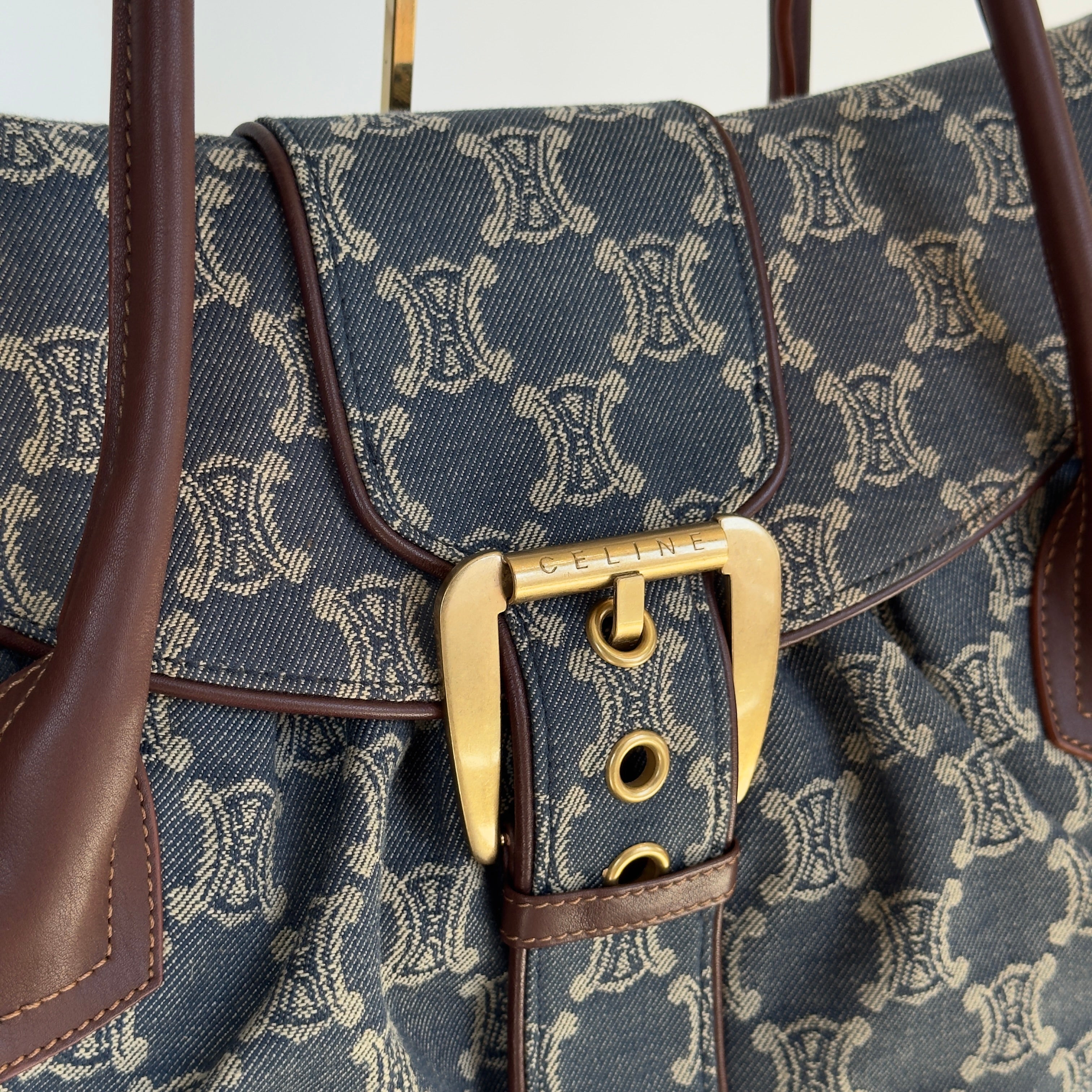 Celine Denim Monogram Triomphe Shoulder Bag - Queen May