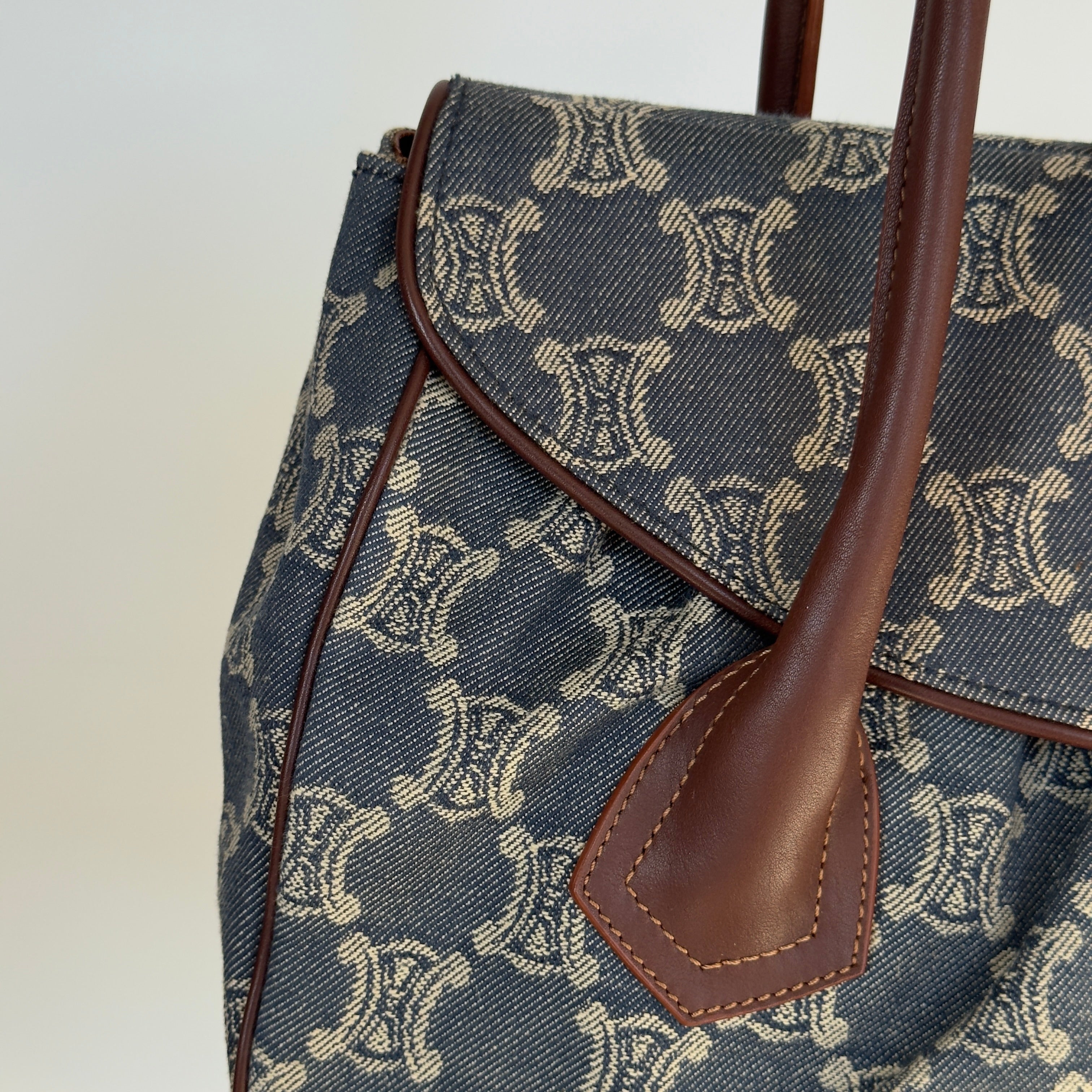 Celine Denim Monogram Triomphe Shoulder Bag - Queen May