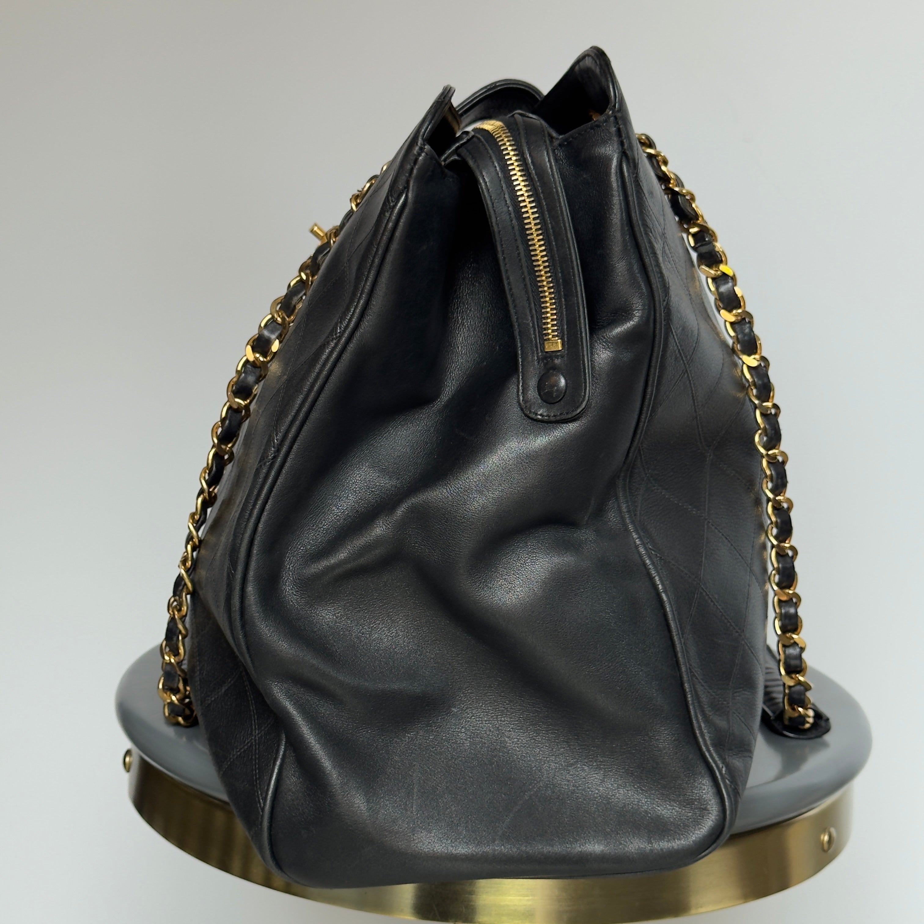 Vintage Chanel Supermodel Tote Bag Black Quilted XL Weekender 24K Gold Hardware - Queen May