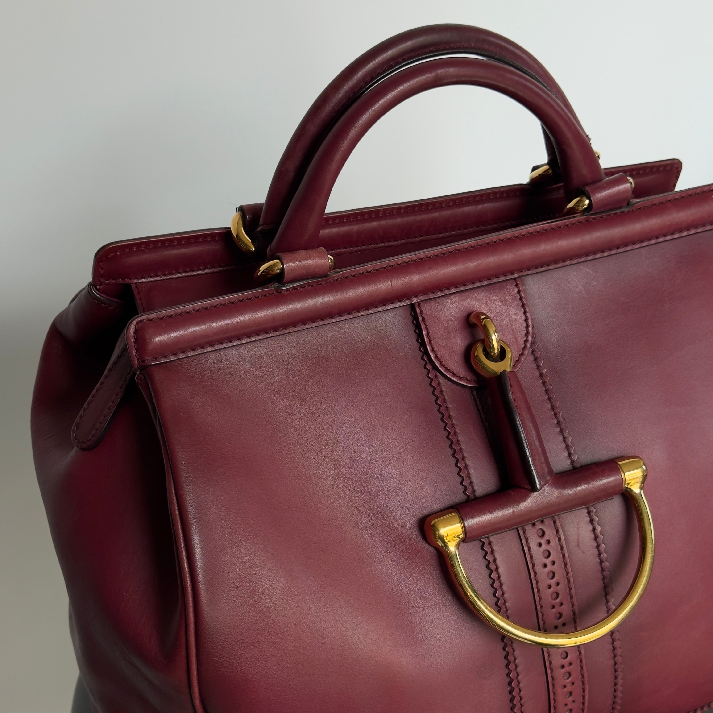 Gucci Calfskin Duilio Brogue Top Handle Bag Bordeaux - Queen May