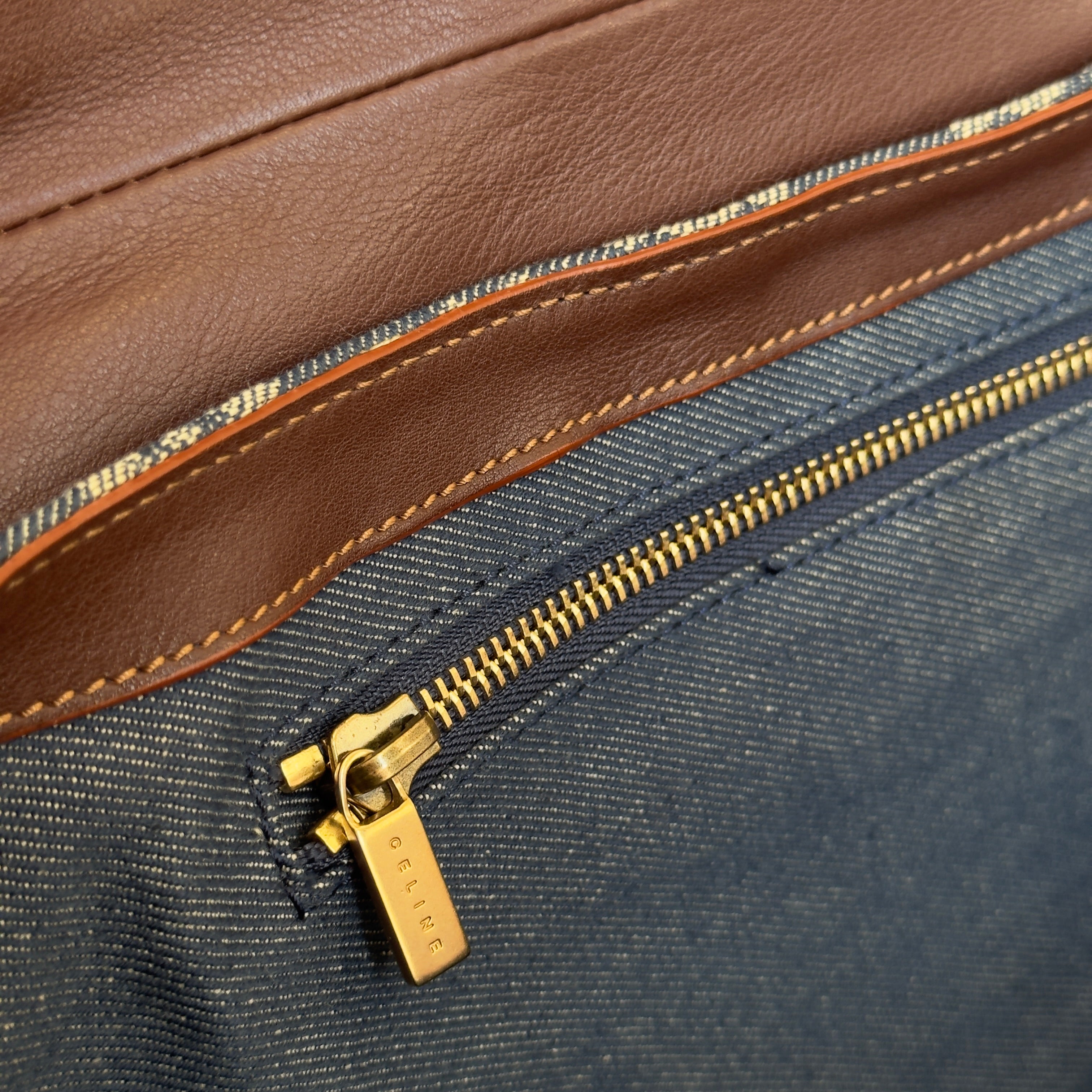 Celine Denim Monogram Triomphe Shoulder Bag - Queen May