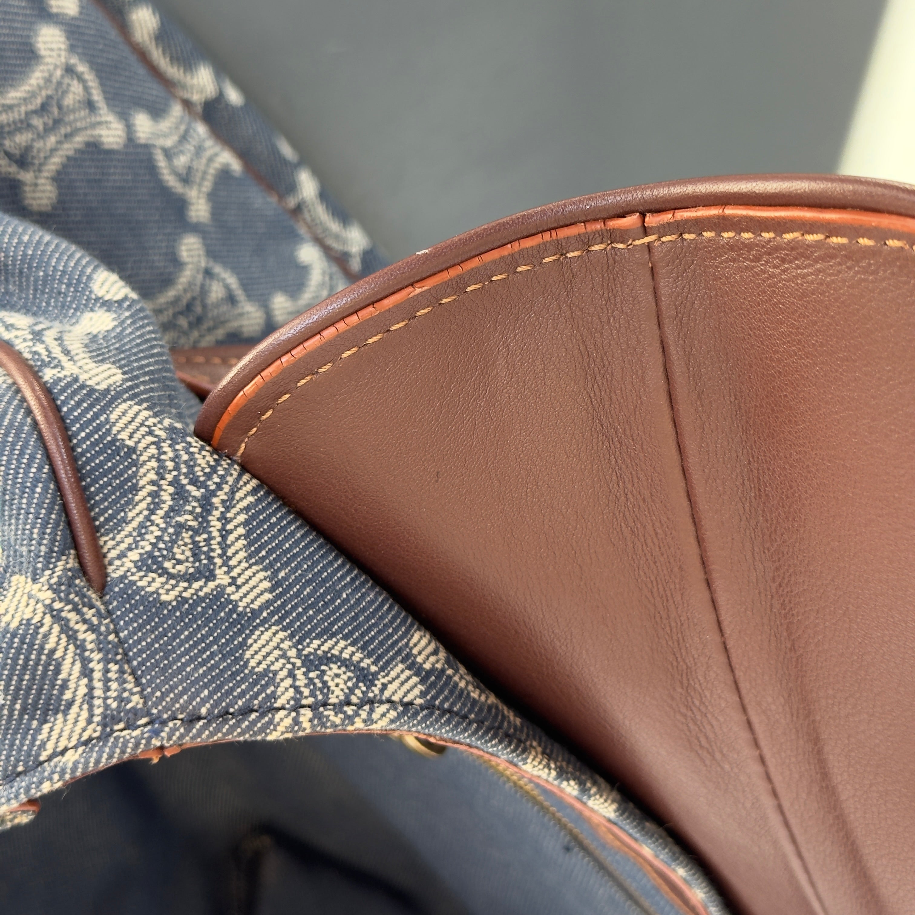 Celine Denim Monogram Triomphe Shoulder Bag - Queen May
