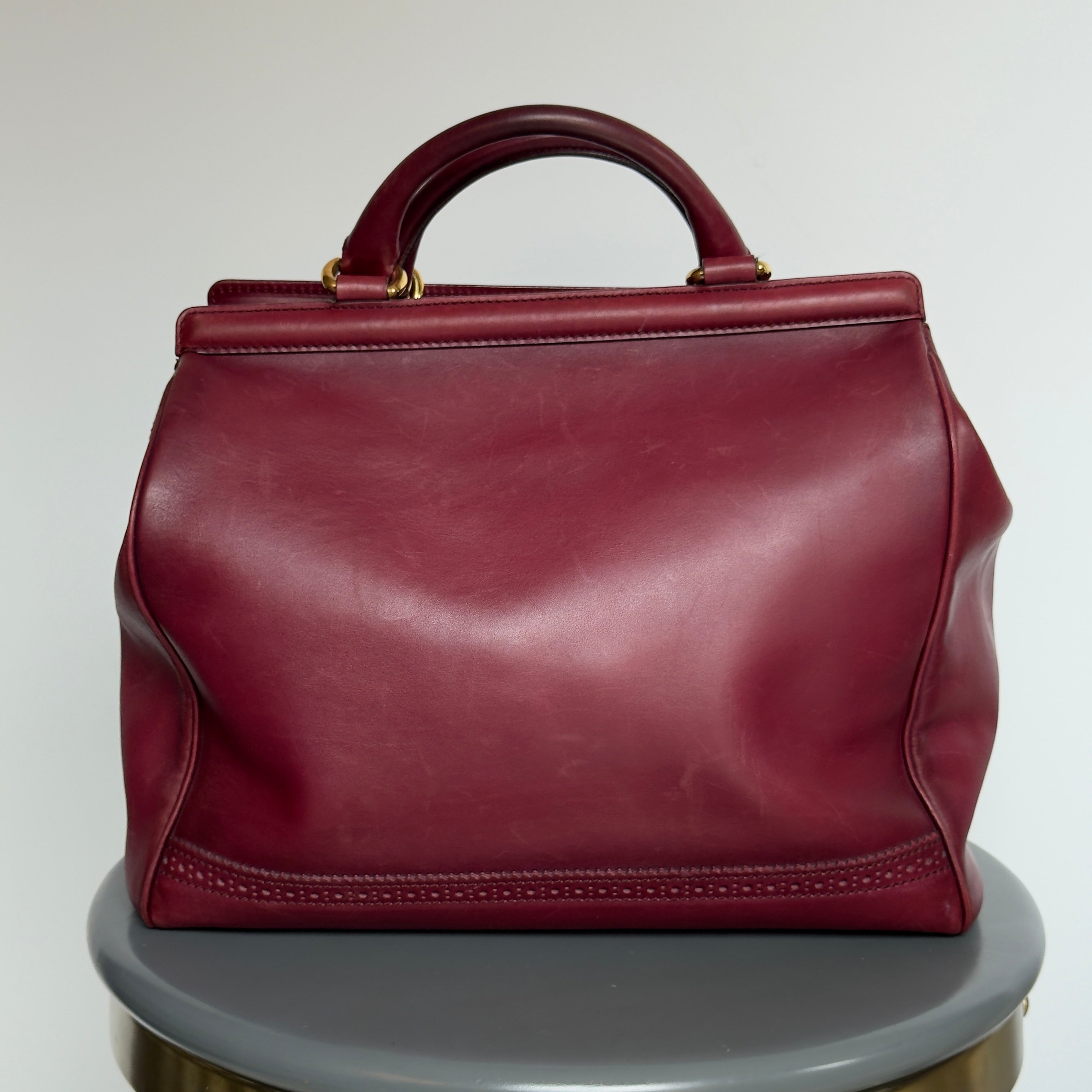 Gucci Calfskin Duilio Brogue Top Handle Bag Bordeaux - Queen May