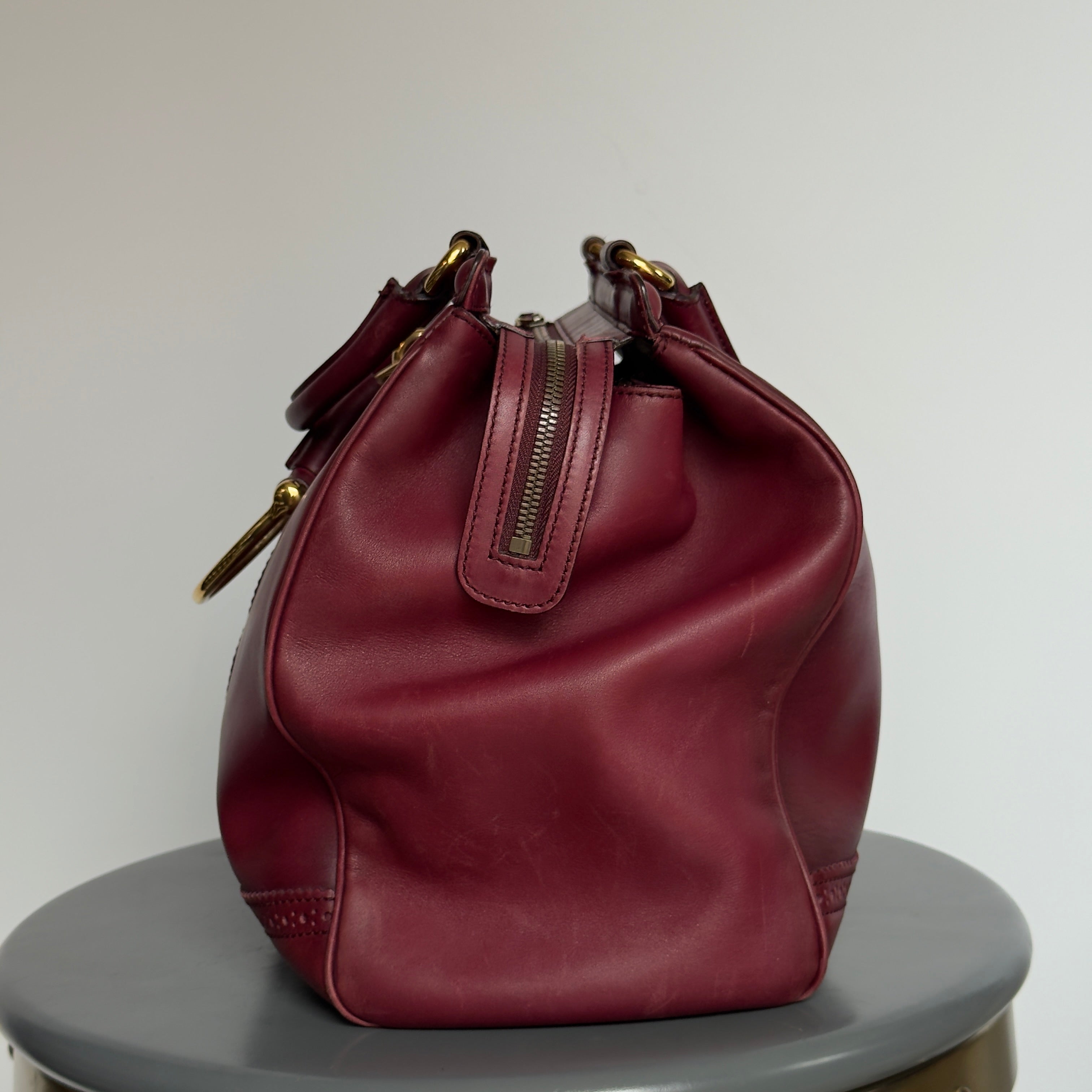 Gucci Calfskin Duilio Brogue Top Handle Bag Bordeaux - Queen May