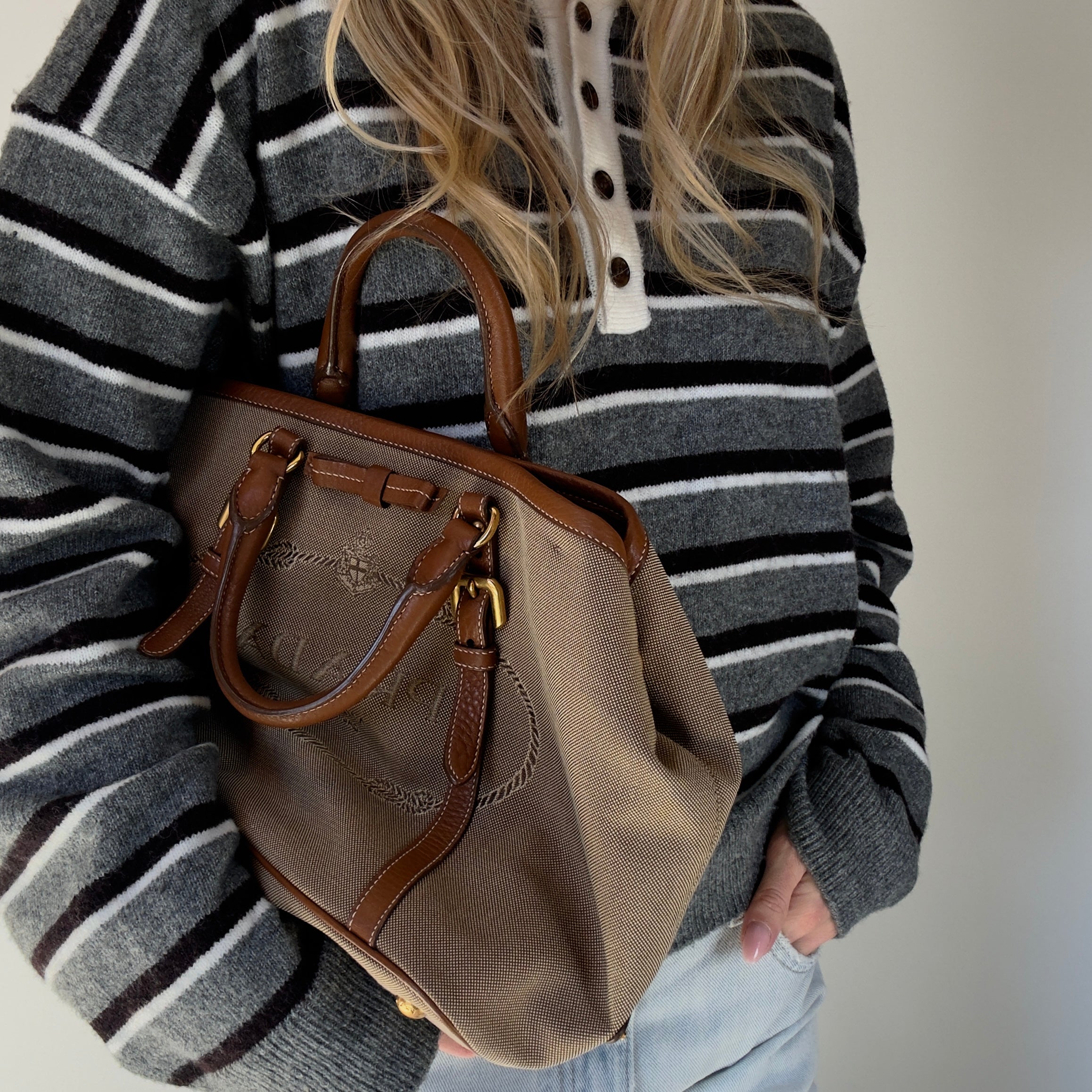 Prada Jacquard Logo Tote Corda Bruciato - Queen May