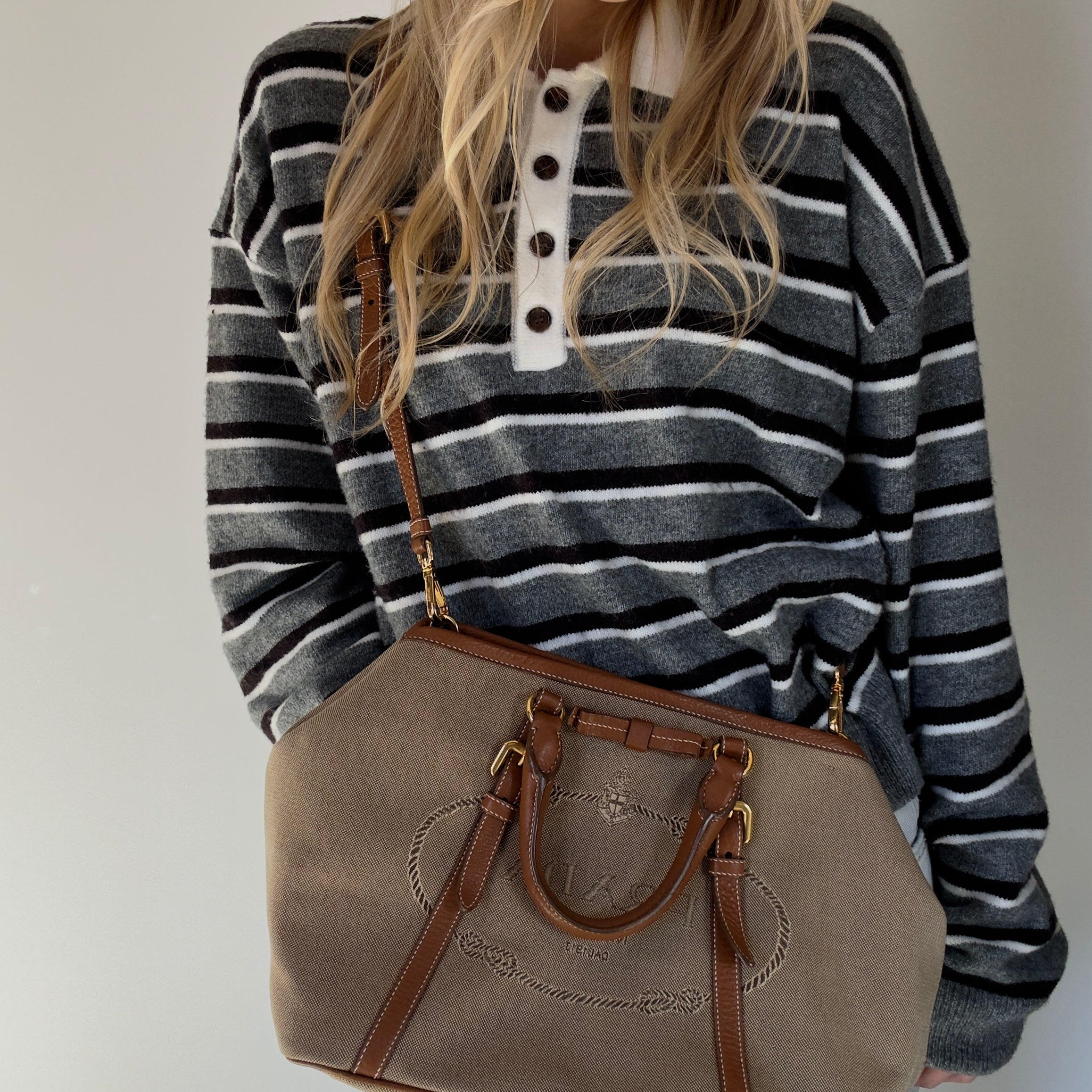 Prada Jacquard Logo Tote Corda Bruciato - Queen May