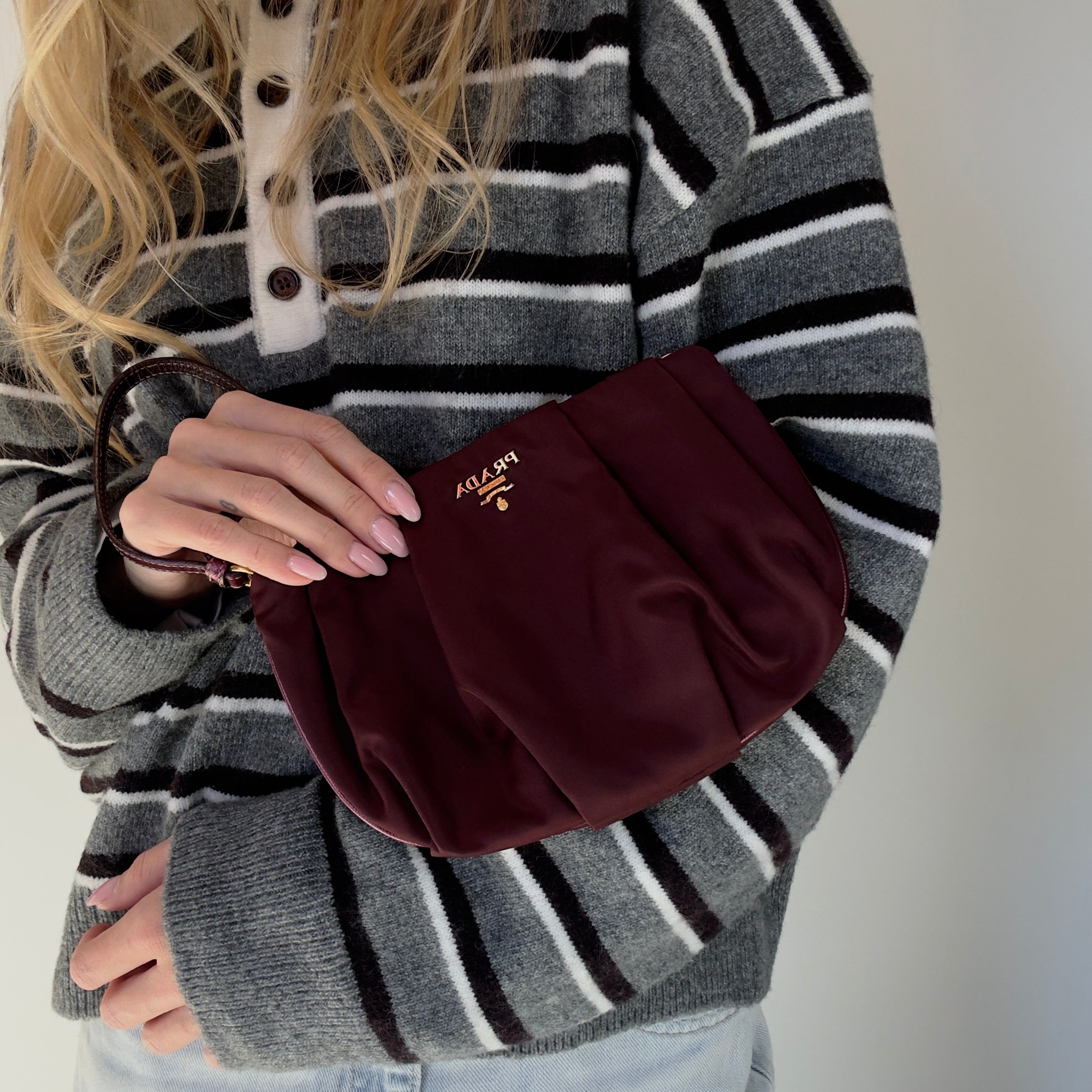 Prada Nylon Wristlet Pouch Burgundy - Queen May