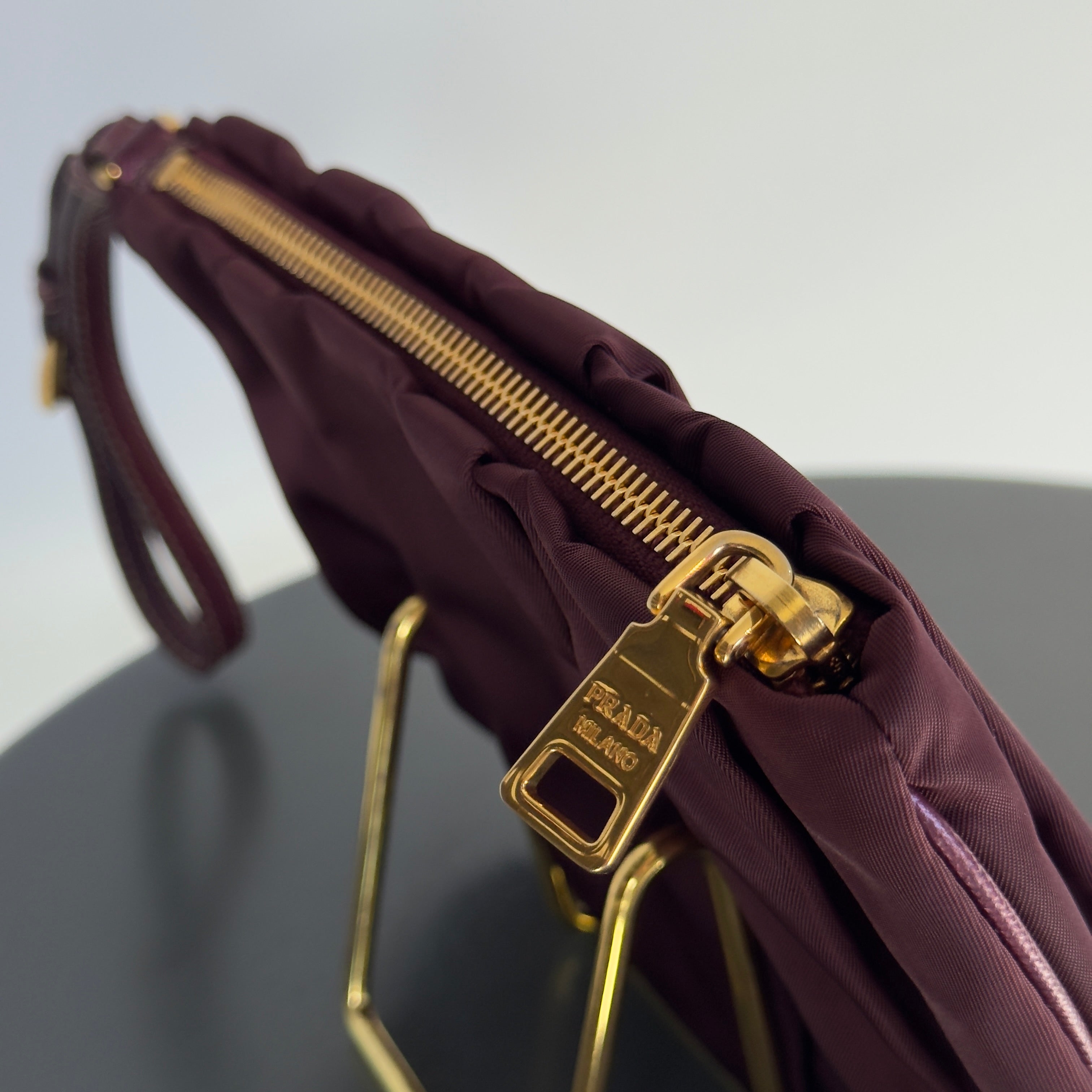 Prada Nylon Wristlet Pouch Burgundy - Queen May