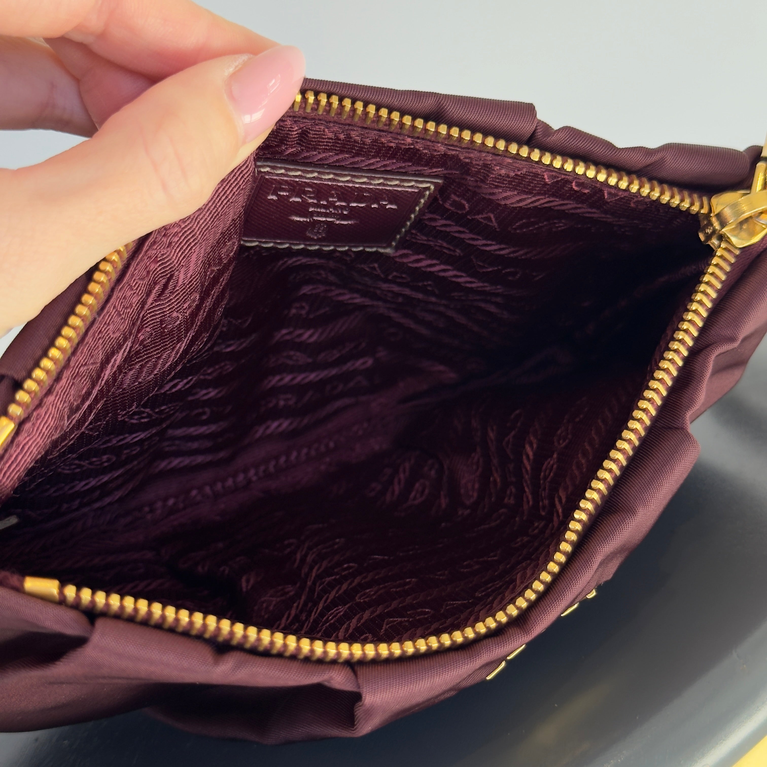 Prada Nylon Wristlet Pouch Burgundy - Queen May