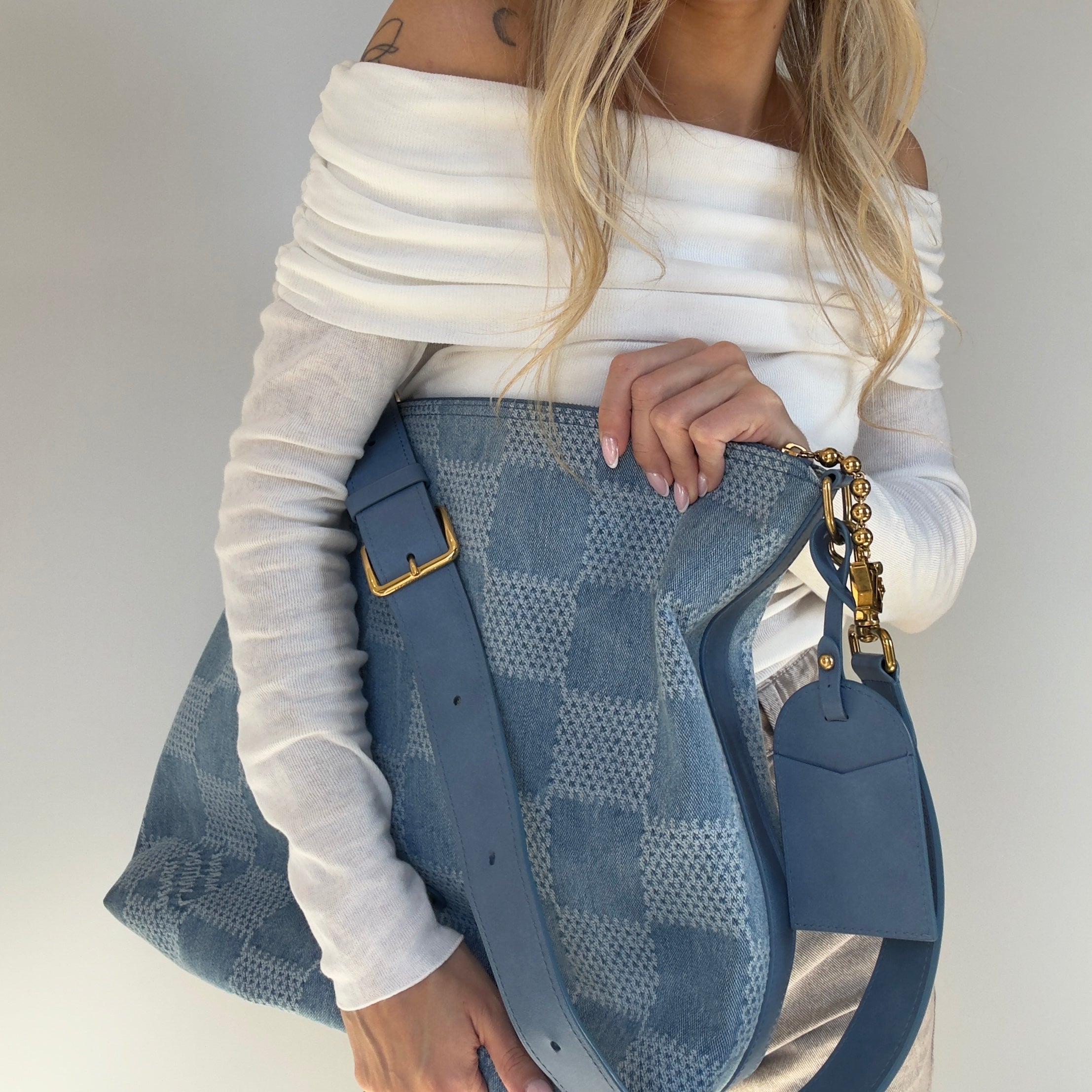 Louis Vuitton Denim Damier Vagabond Hobo Bag - Queen May