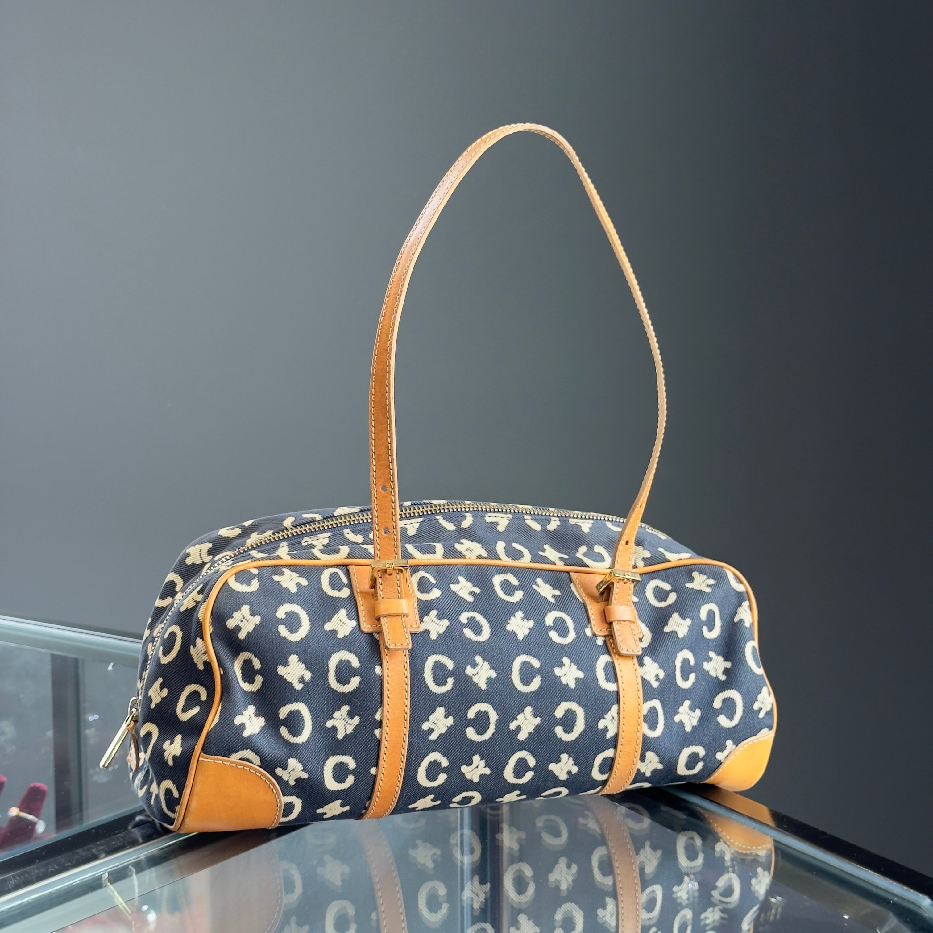 Vintage Celine Triomphe Denim Logo Shoulder Bag - Queen May