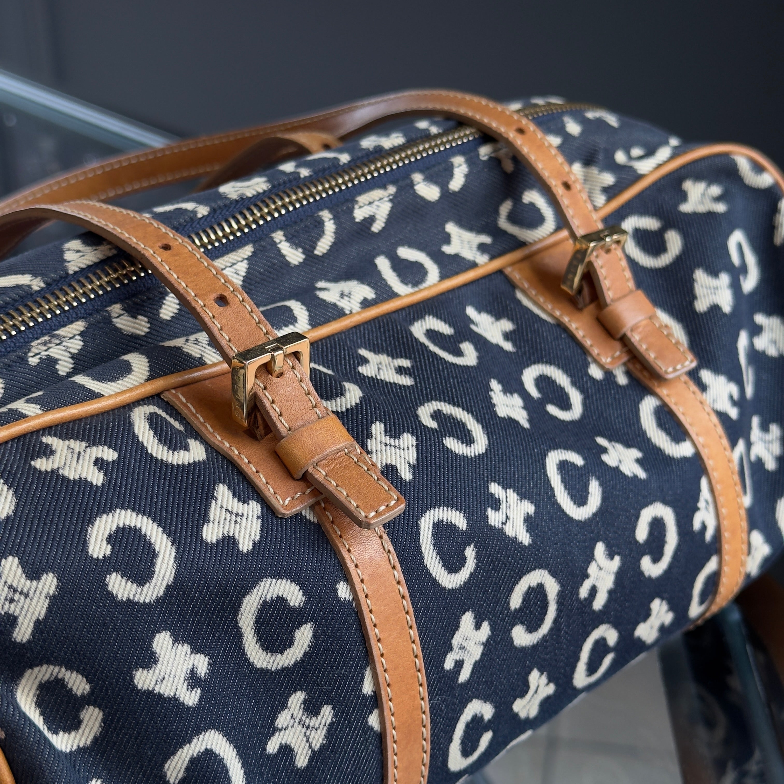 Vintage Celine Triomphe Denim Logo Shoulder Bag - Queen May