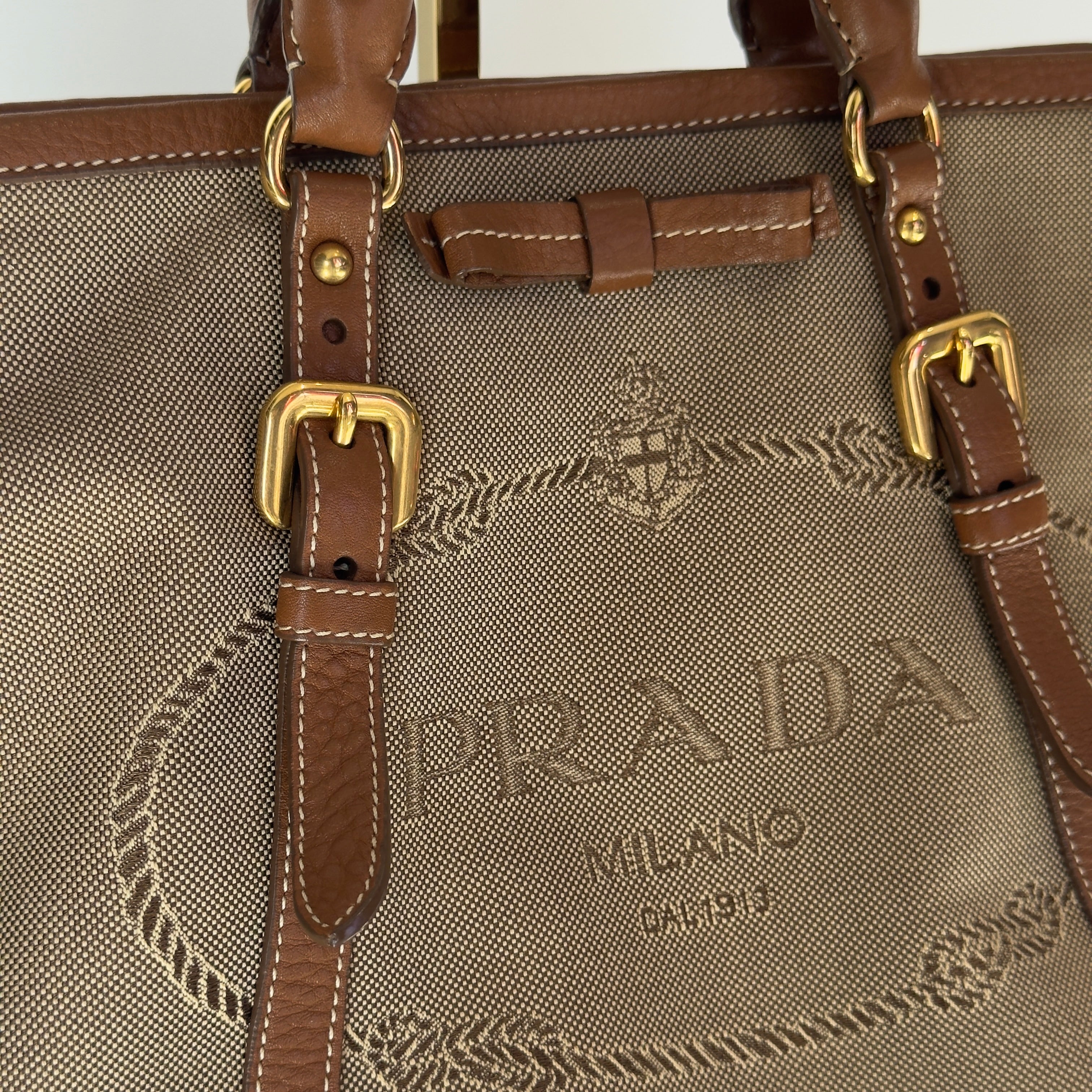 Prada Jacquard Logo Tote Corda Bruciato - Queen May