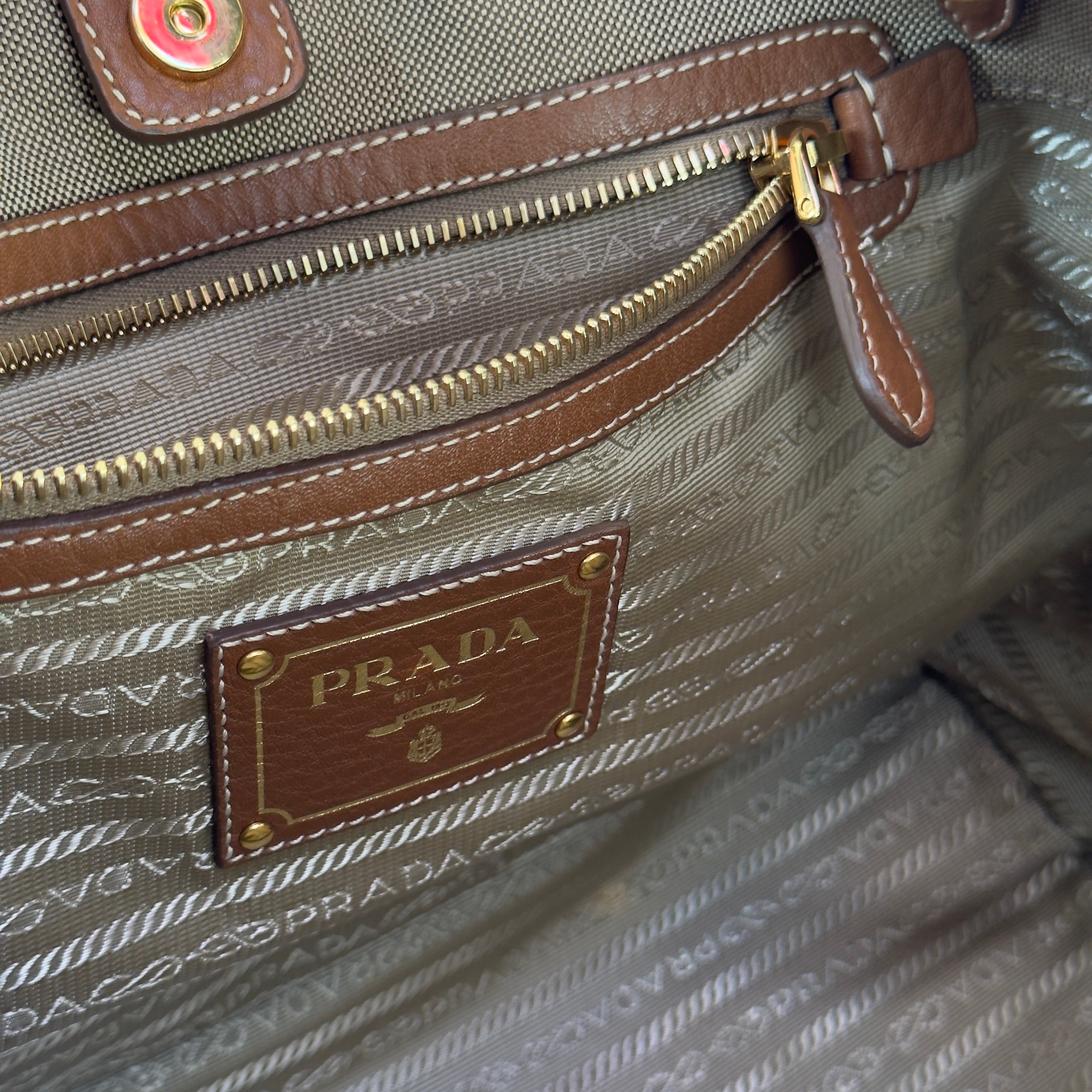 Prada Jacquard Logo Tote Corda Bruciato - Queen May