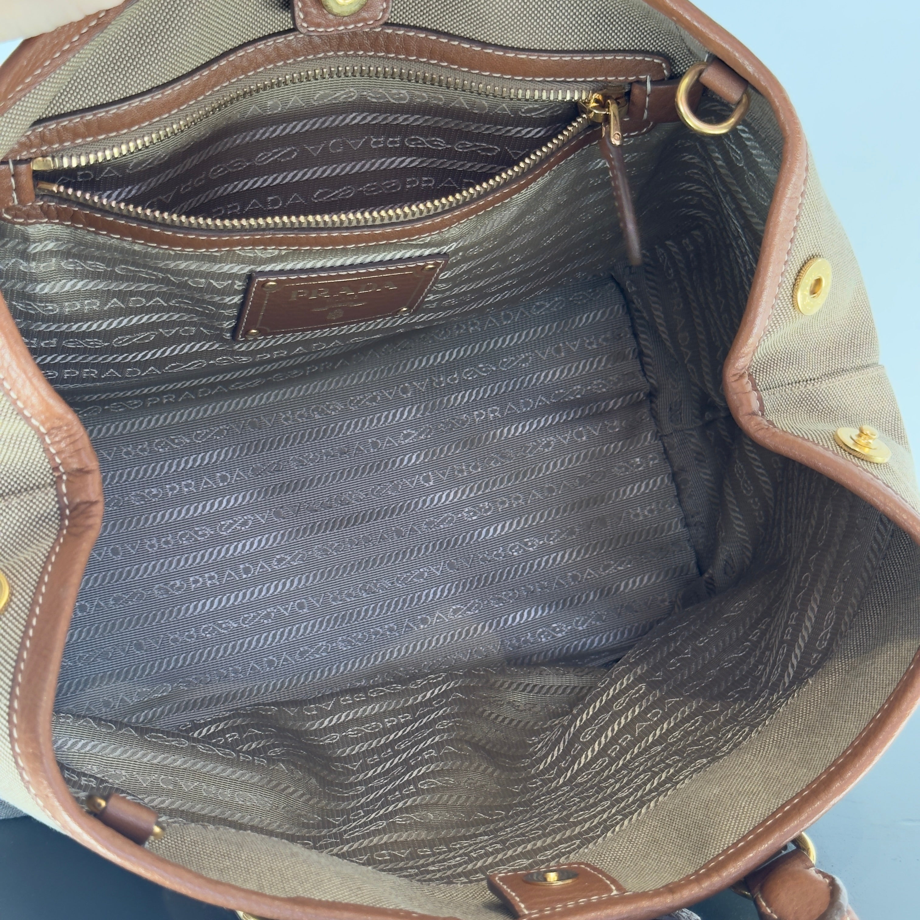 Prada Jacquard Logo Tote Corda Bruciato - Queen May