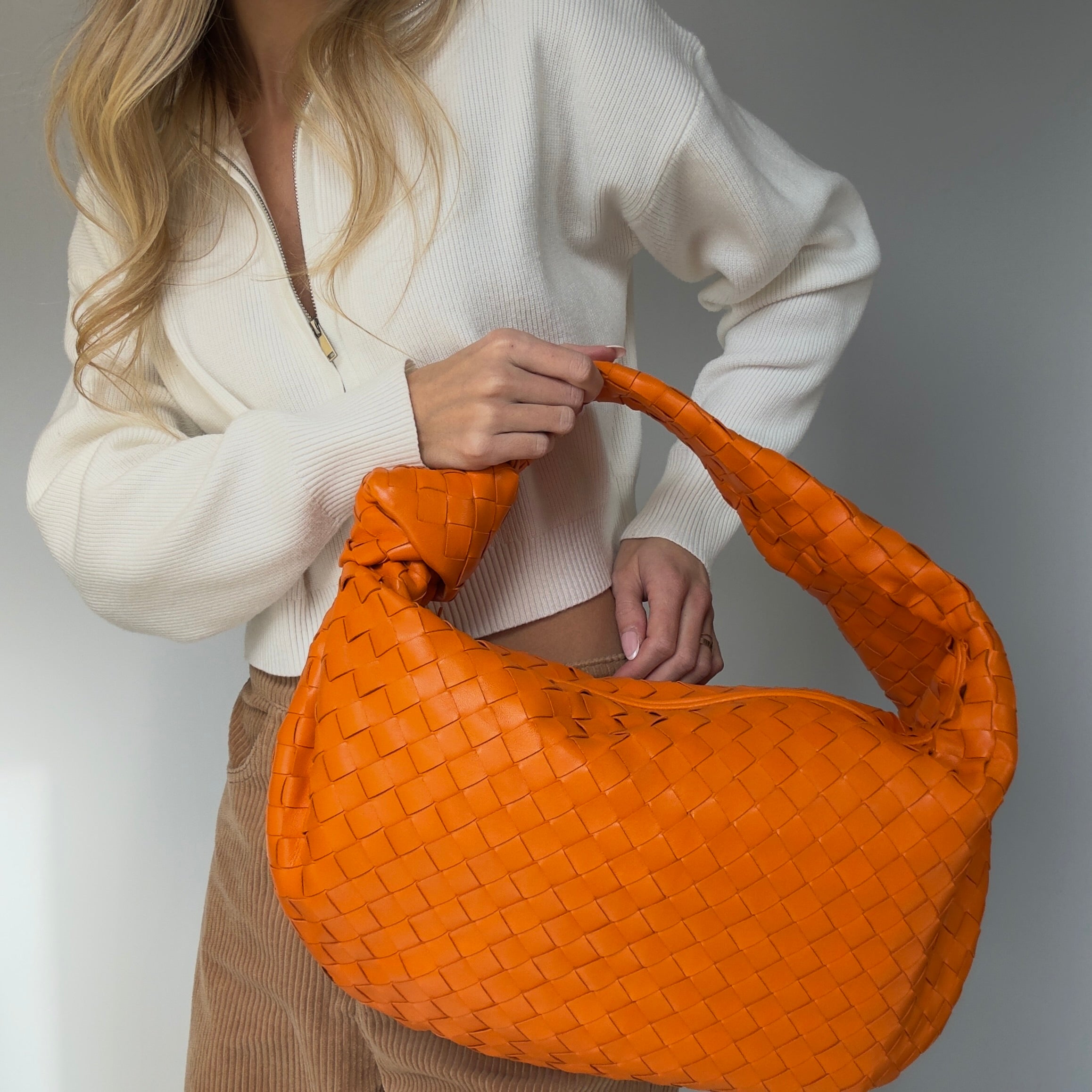 Bottega Veneta Orange Jodie Intrecciato Leather Handbag - Queen May