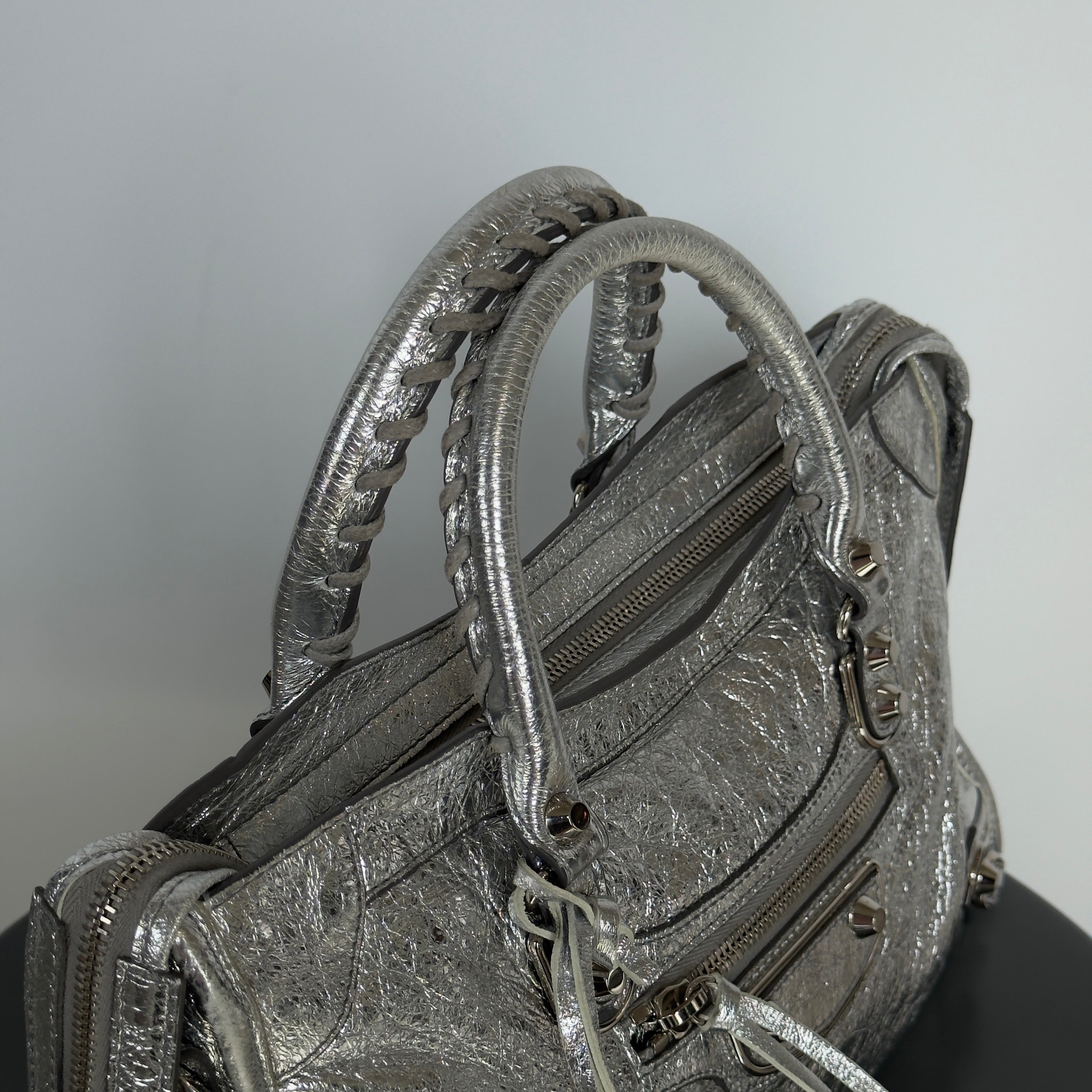 Balenciaga Metallic Silver Edge City Bag (Rare Color) - Queen May