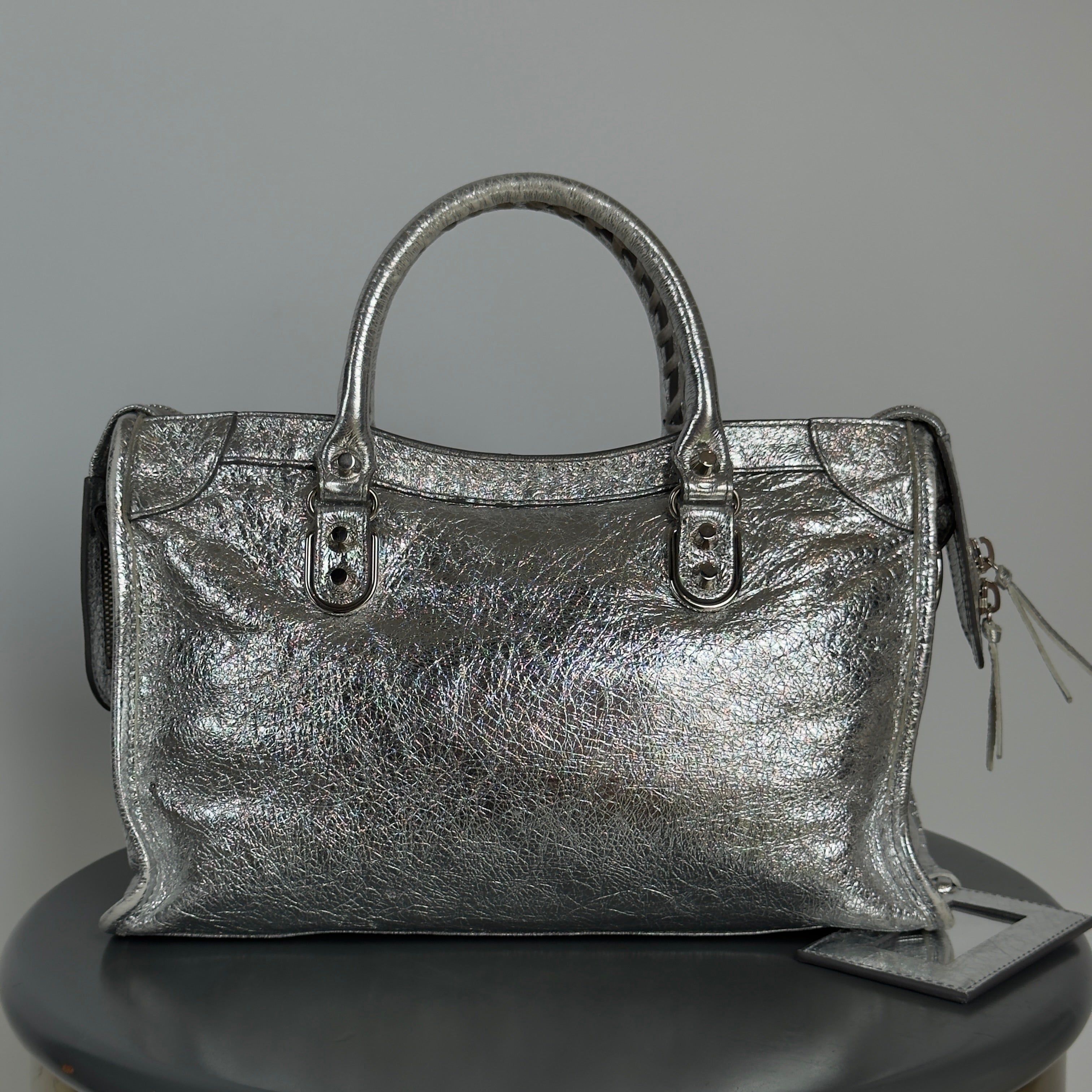 Balenciaga Metallic Silver Edge City Bag (Rare Color) - Queen May