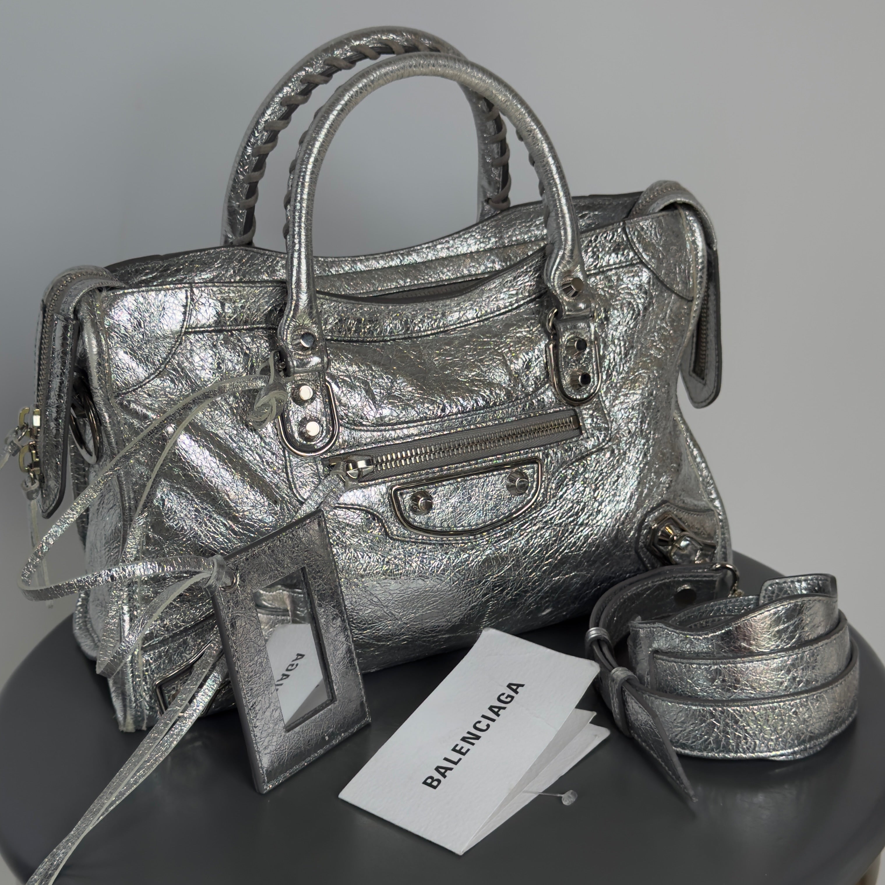 Balenciaga Metallic Silver Edge City Bag (Rare Color) - Queen May