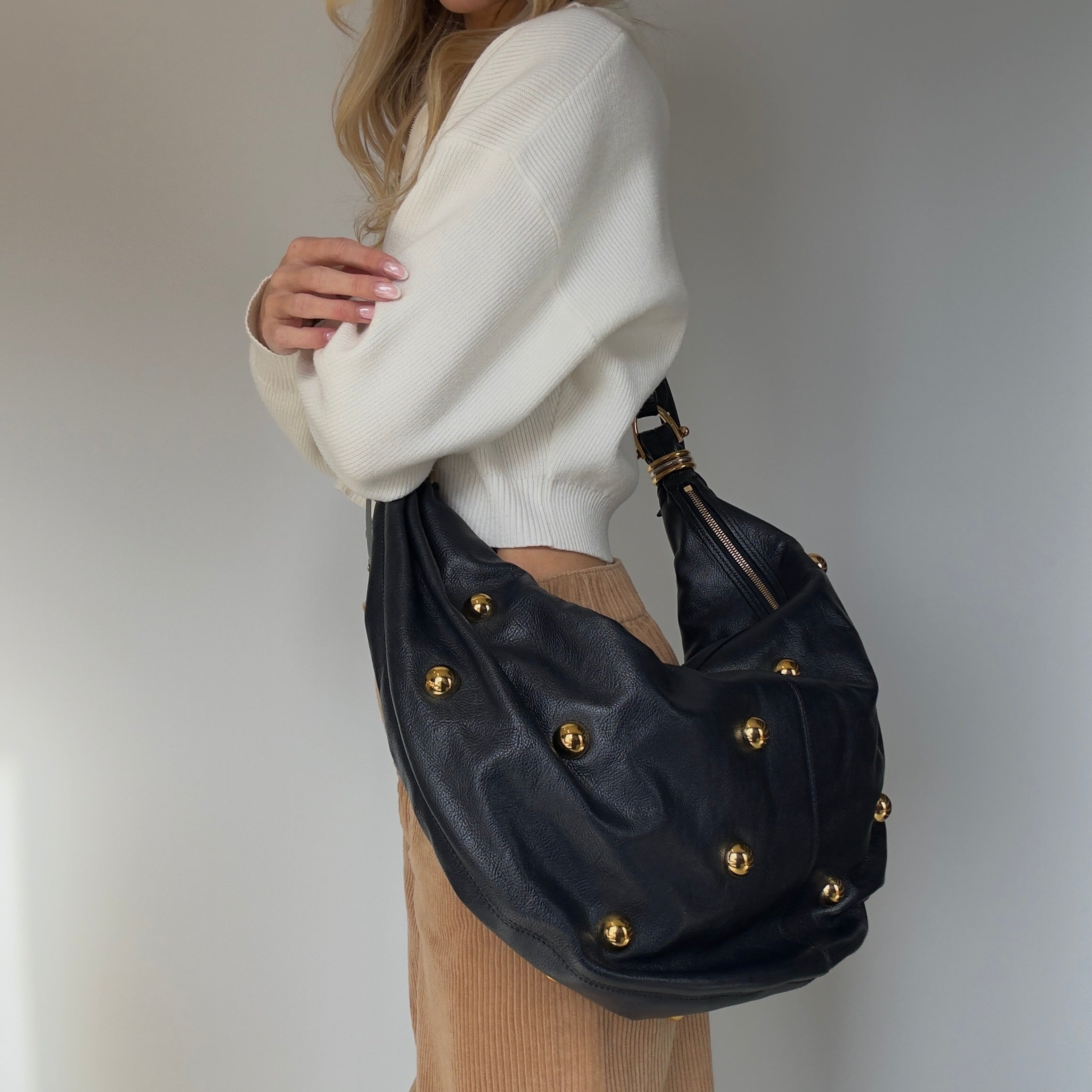 Chloe Large Navy Bracelet Stud Hobo Bag - Queen May
