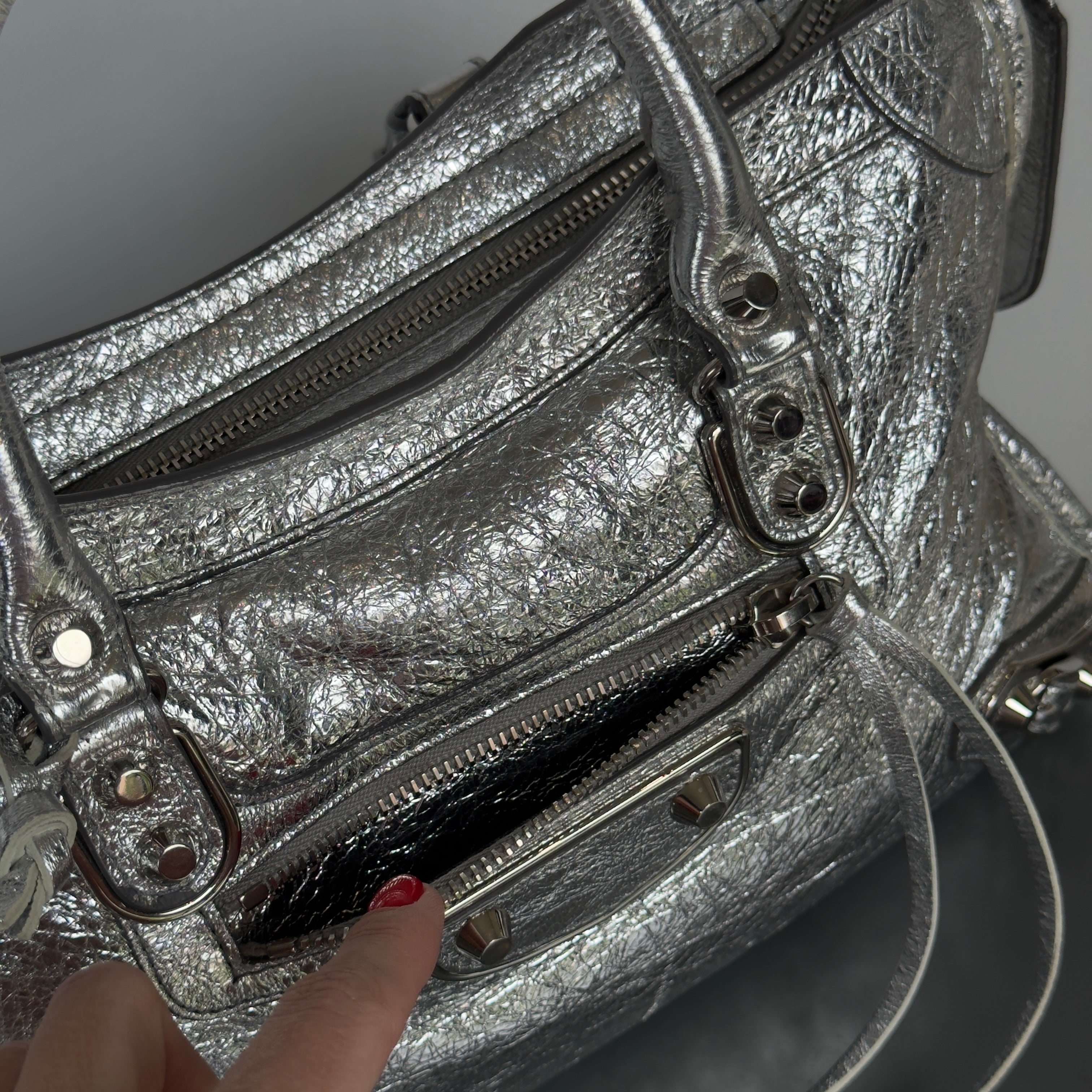 Balenciaga Metallic Silver Edge City Bag (Rare Color) - Queen May