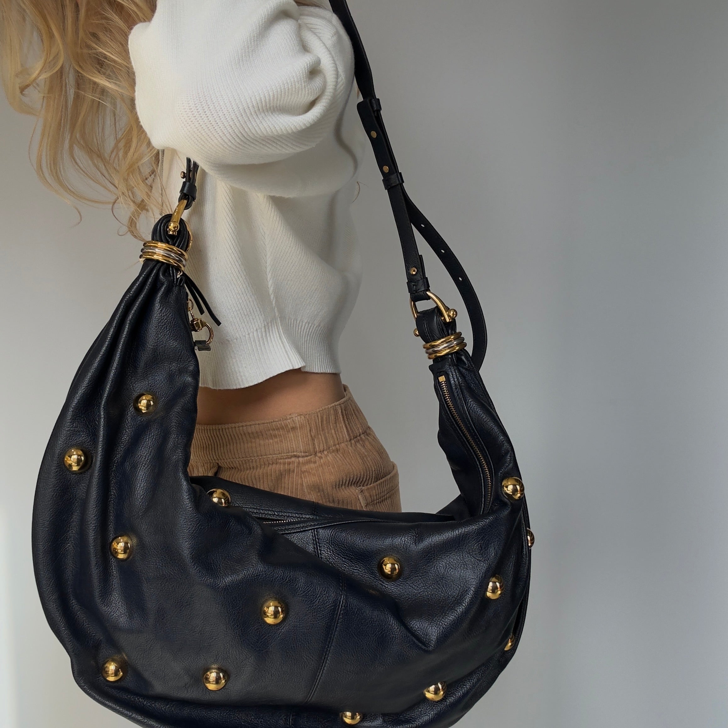 Chloe Large Navy Bracelet Stud Hobo Bag - Queen May