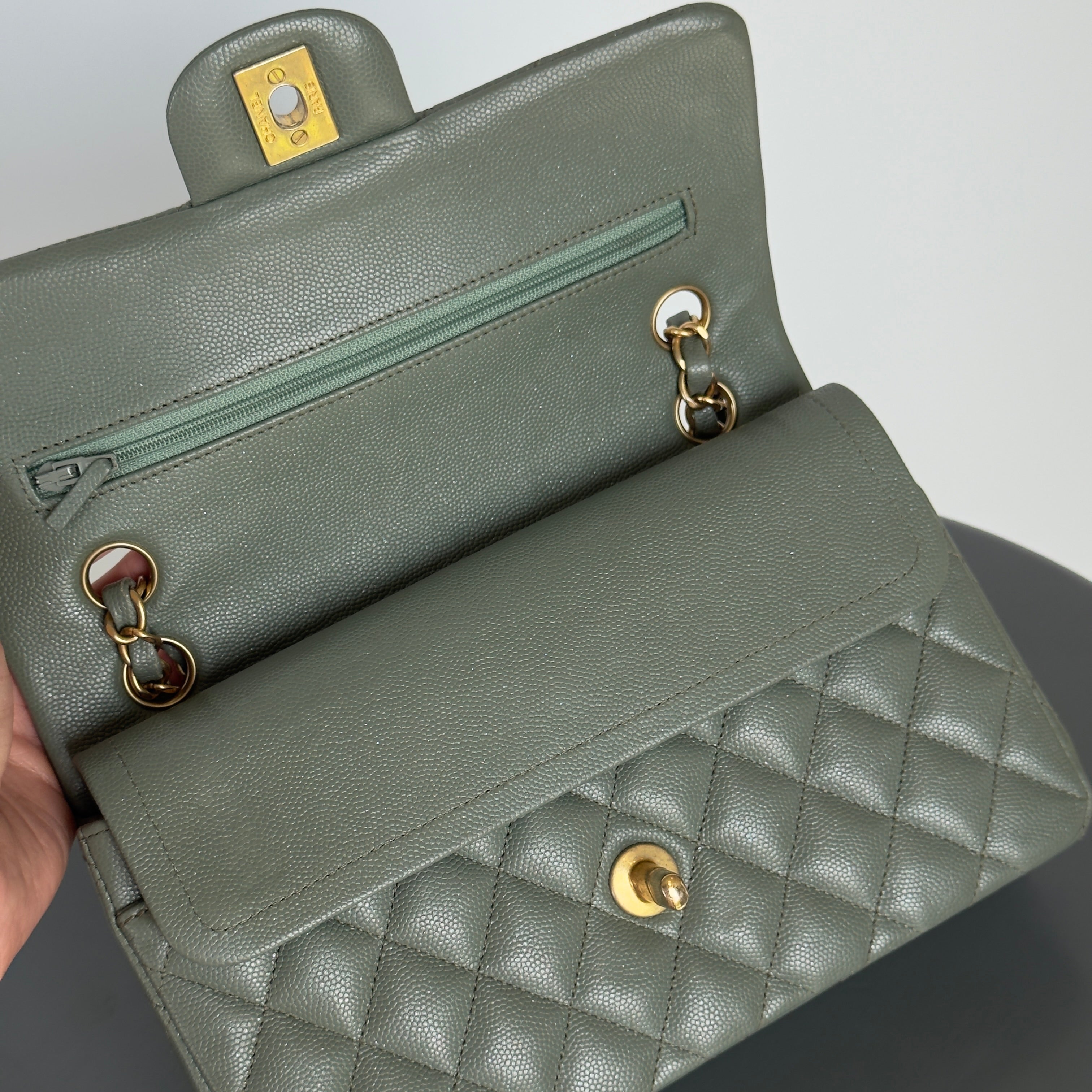 Chanel Classic Small Double Flap Iridescent Green 18C Caviar - Queen May