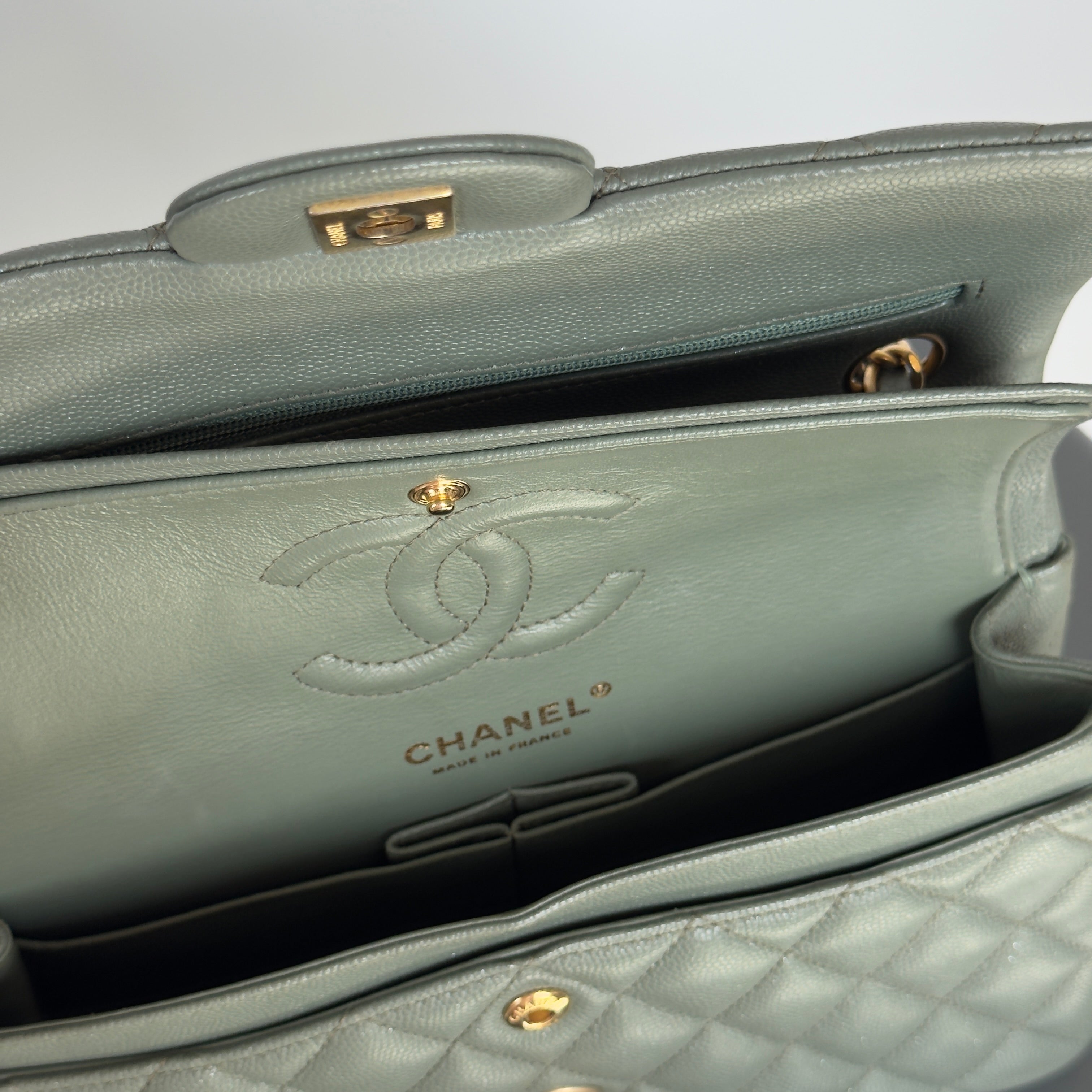 Chanel Classic Small Double Flap Iridescent Green 18C Caviar - Queen May