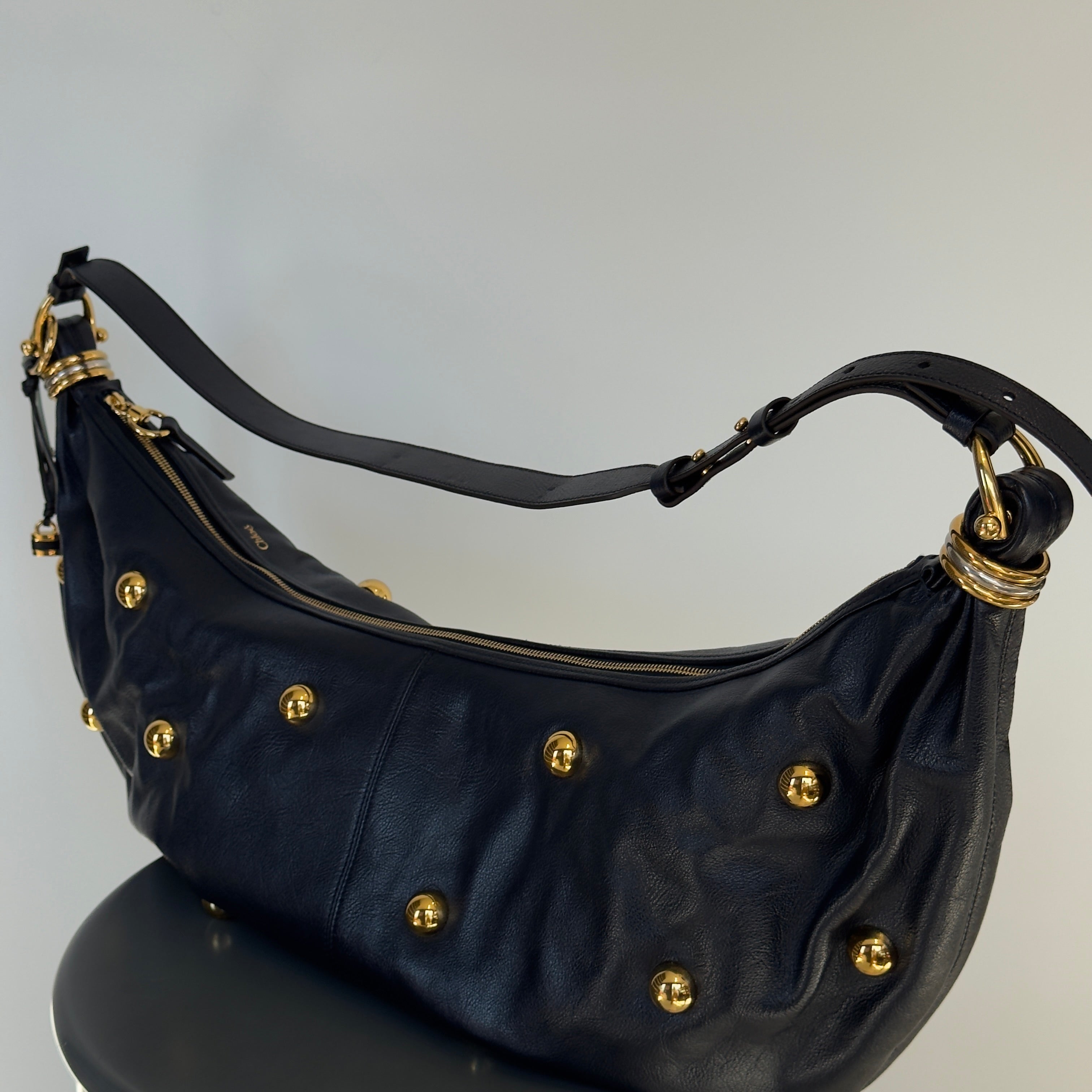 Chloe Large Navy Bracelet Stud Hobo Bag - Queen May