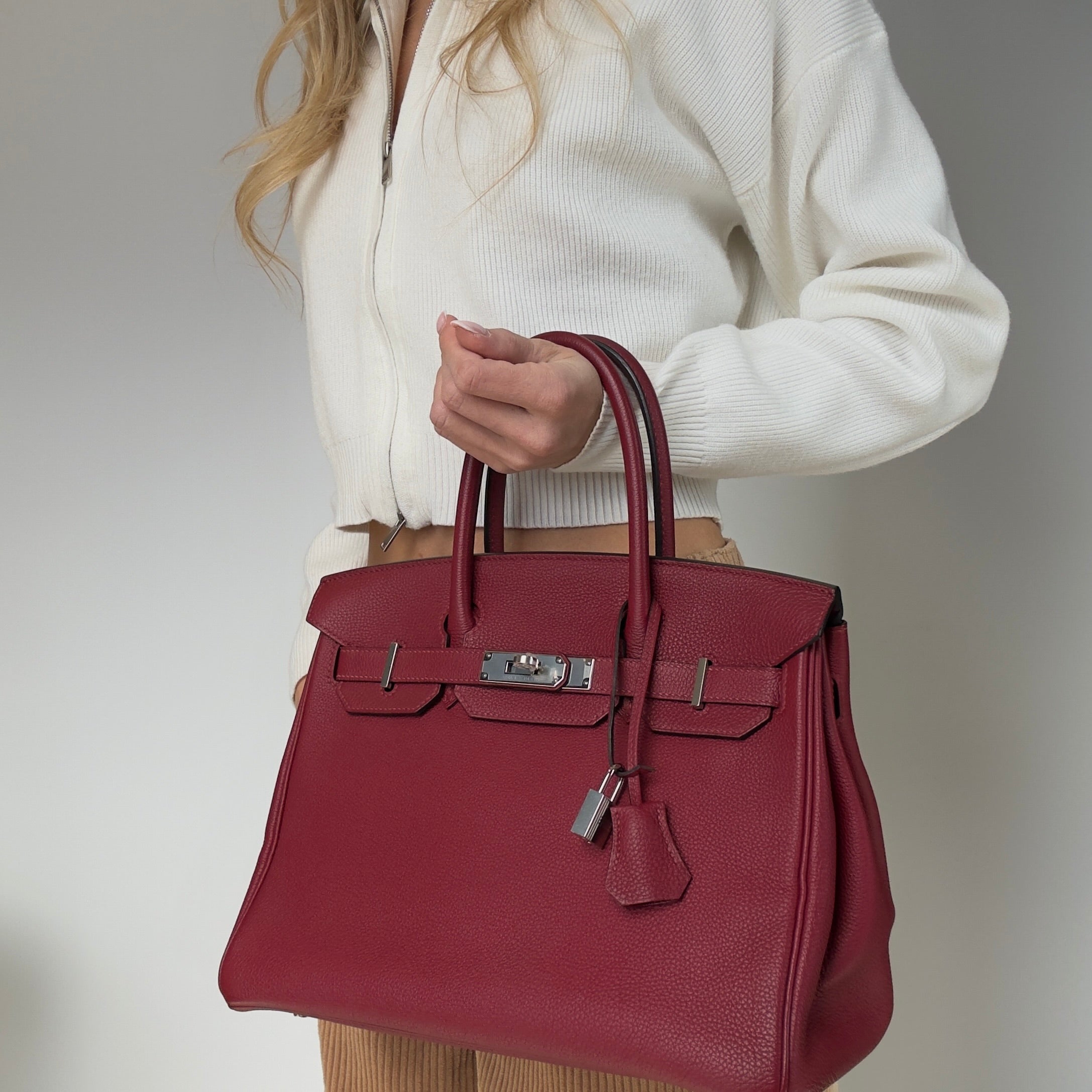 Hermes Rouge Grenat Birkin 30 Togo Leather Palladium Hardware - Queen May