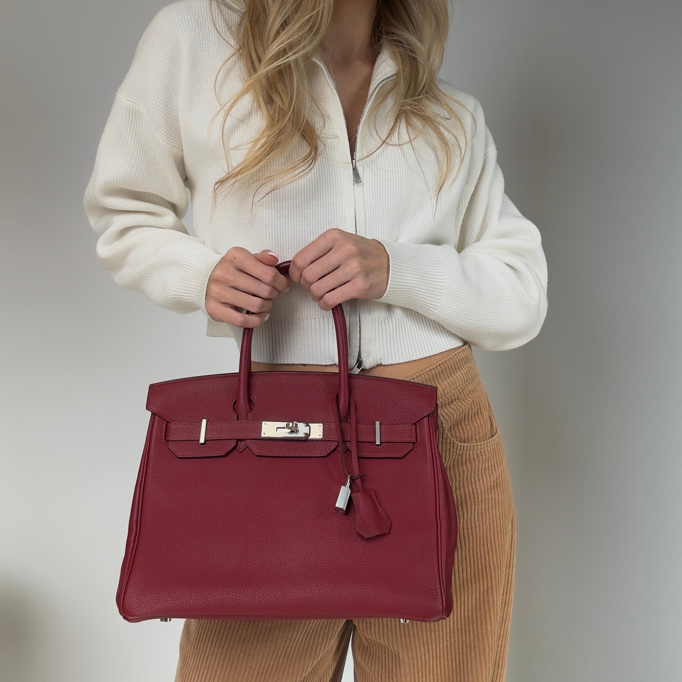 Hermes Rouge Grenat Birkin 30 Togo Leather Palladium Hardware - Queen May