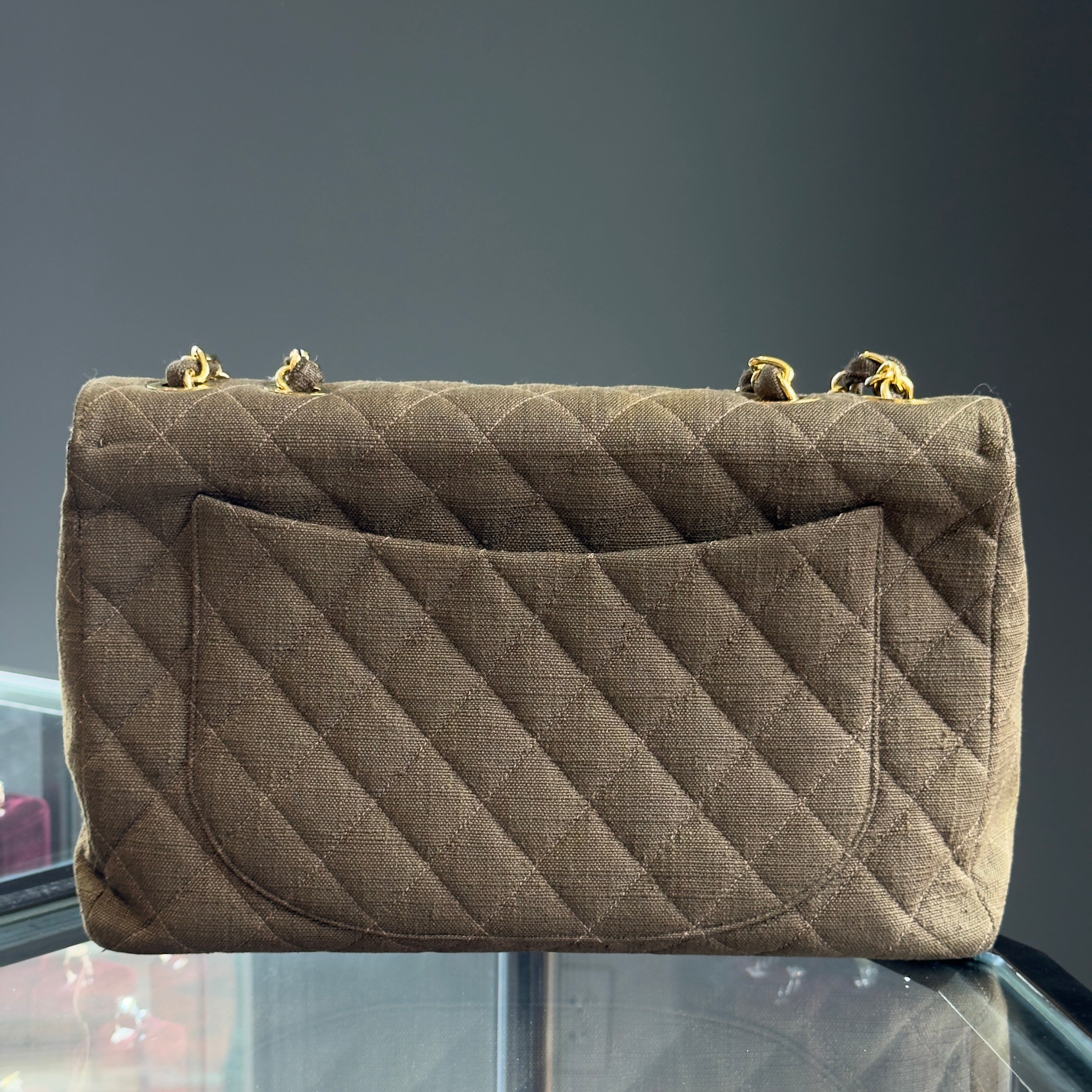 Vintage Chanel Linen Brown Maxi Singleflap - Queen May